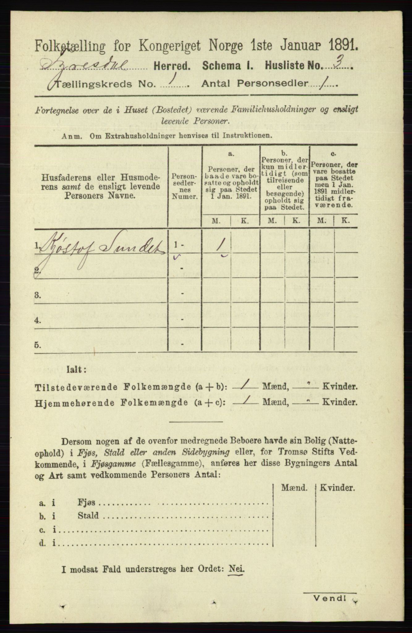 RA, 1891 census for 0831 Fyresdal, 1891, p. 26