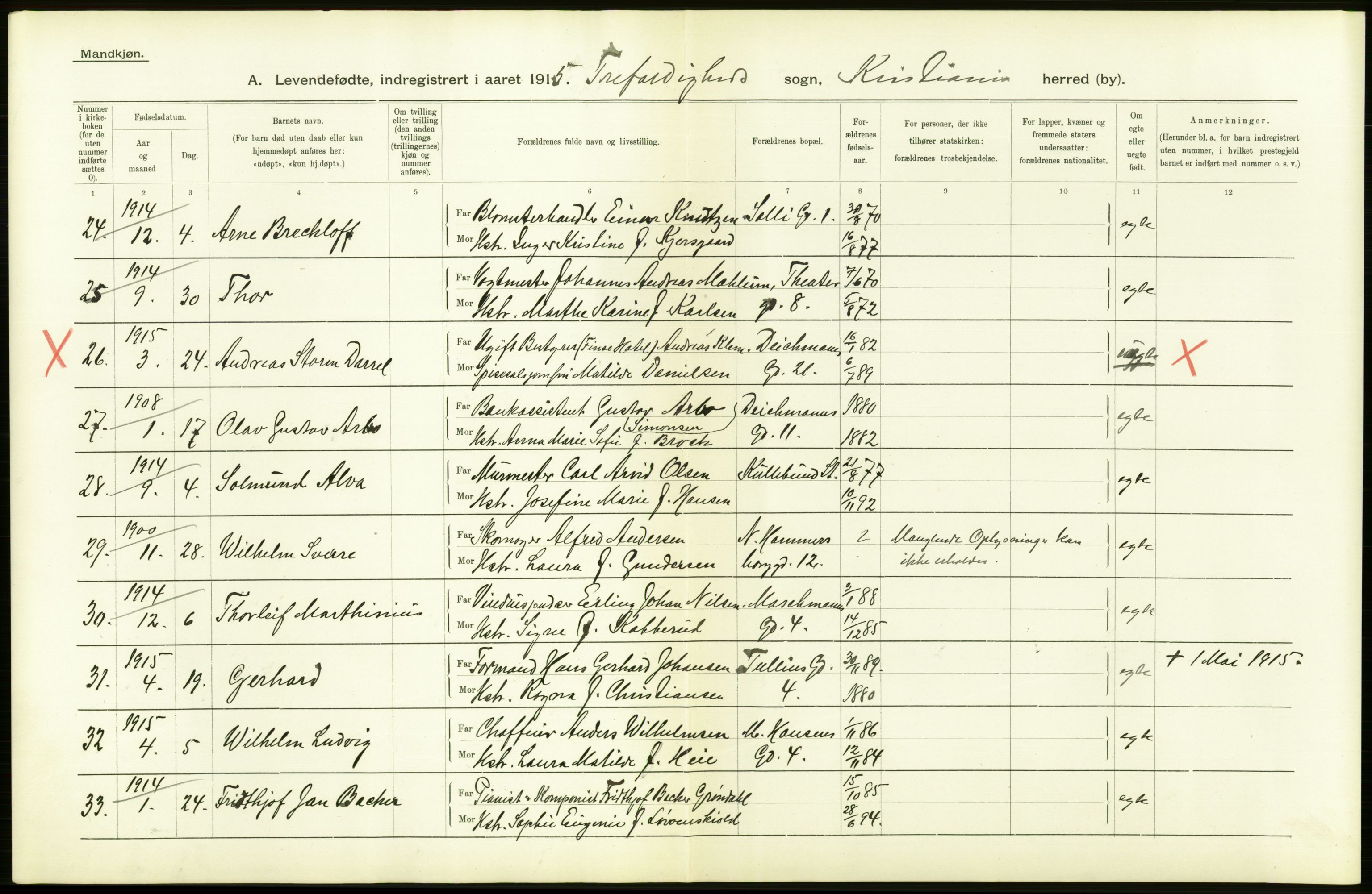 Statistisk sentralbyrå, Sosiodemografiske emner, Befolkning, AV/RA-S-2228/D/Df/Dfb/Dfbe/L0007: Kristiania: Levendefødte menn og kvinner., 1915, p. 392