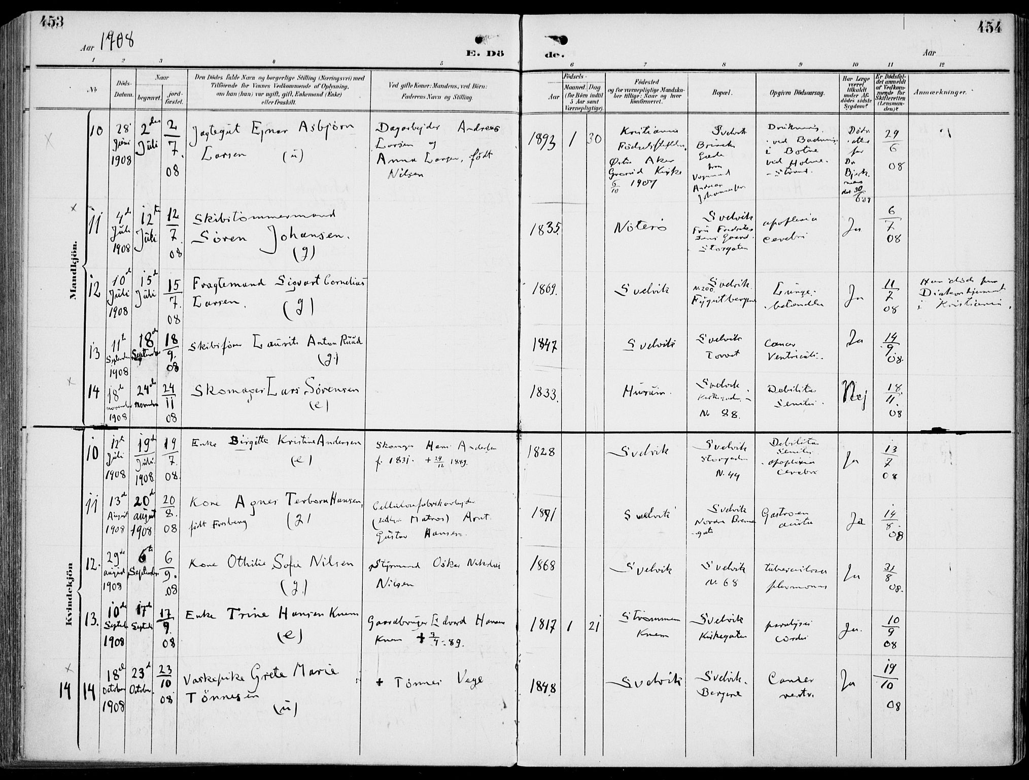 Strømm kirkebøker, AV/SAKO-A-322/F/Fb/L0002: Parish register (official) no. II 2, 1900-1919, p. 453-454