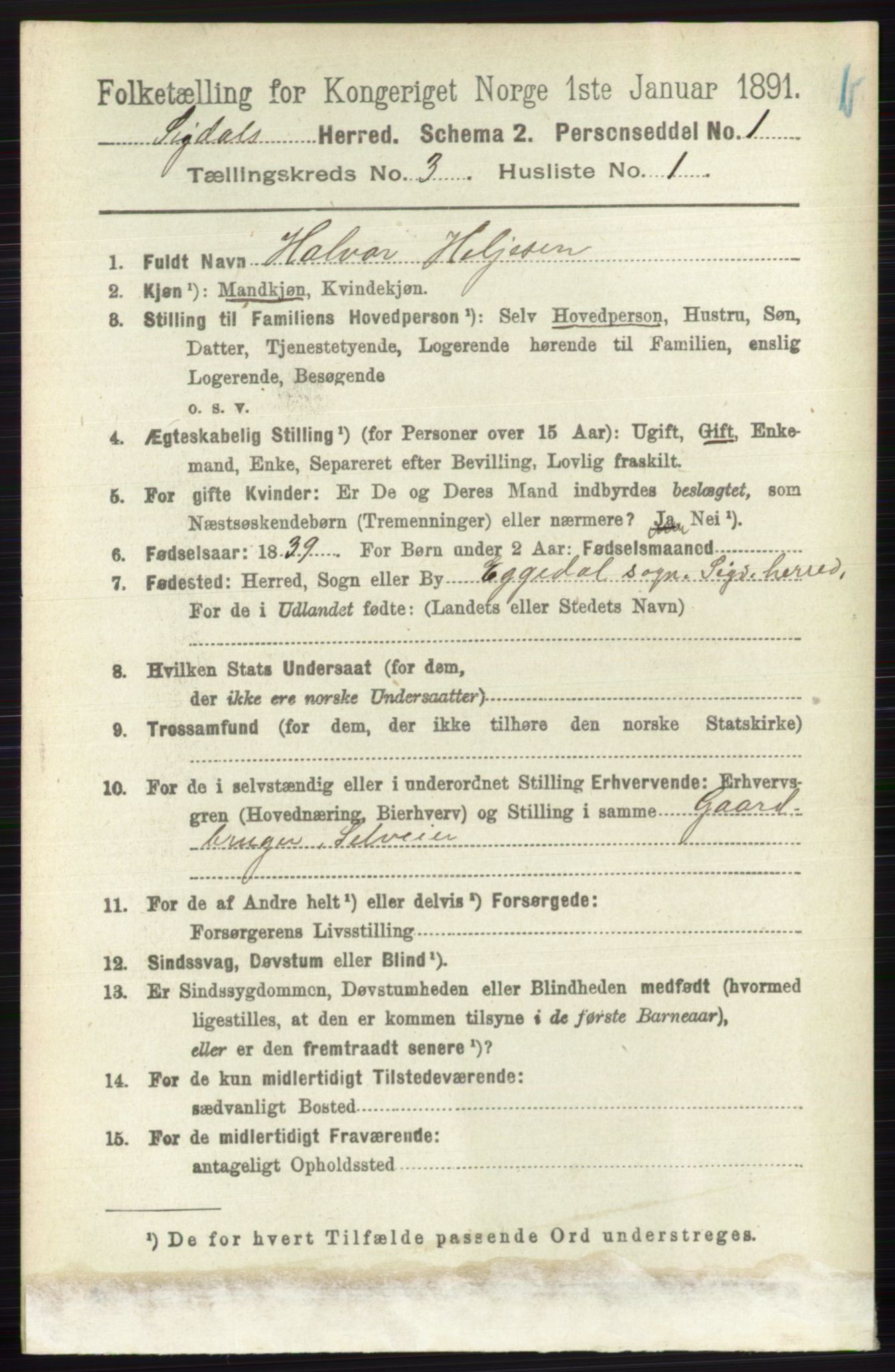 RA, 1891 census for 0621 Sigdal, 1891, p. 4306