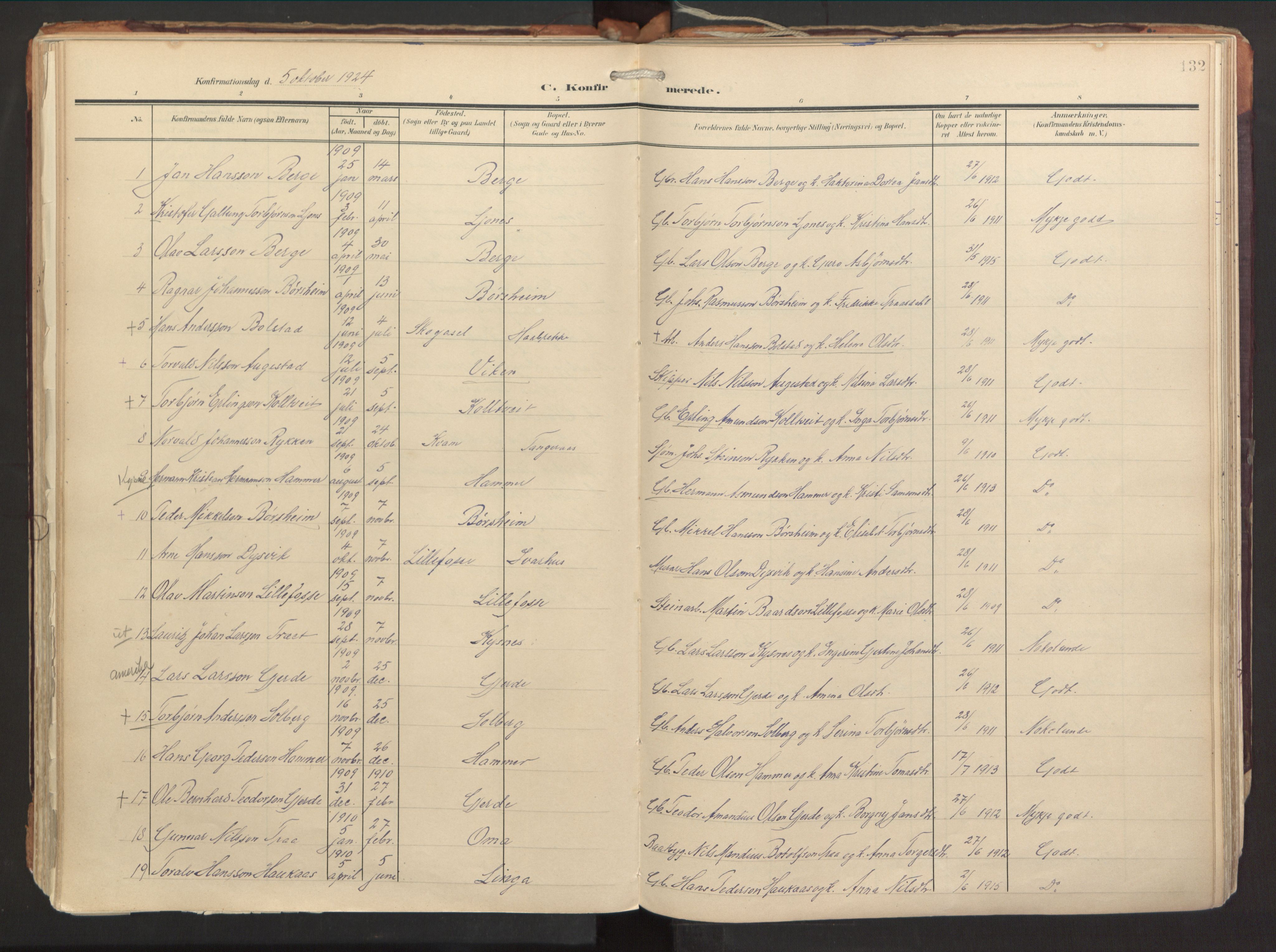 Strandebarm sokneprestembete, AV/SAB-A-78401/H/Haa: Parish register (official) no. B 2, 1909-1941, p. 132