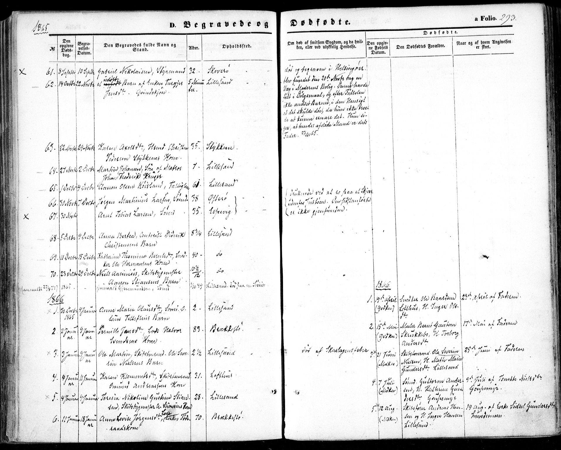 Vestre Moland sokneprestkontor, SAK/1111-0046/F/Fa/Fab/L0007: Parish register (official) no. A 7, 1859-1872, p. 293