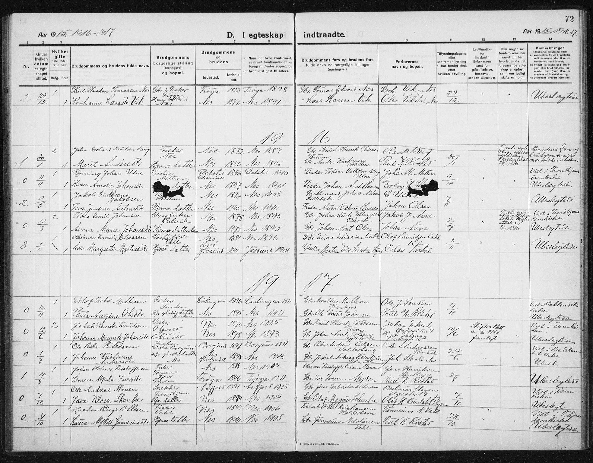 Ministerialprotokoller, klokkerbøker og fødselsregistre - Sør-Trøndelag, AV/SAT-A-1456/652/L0654: Parish register (copy) no. 652C02, 1910-1937, p. 72