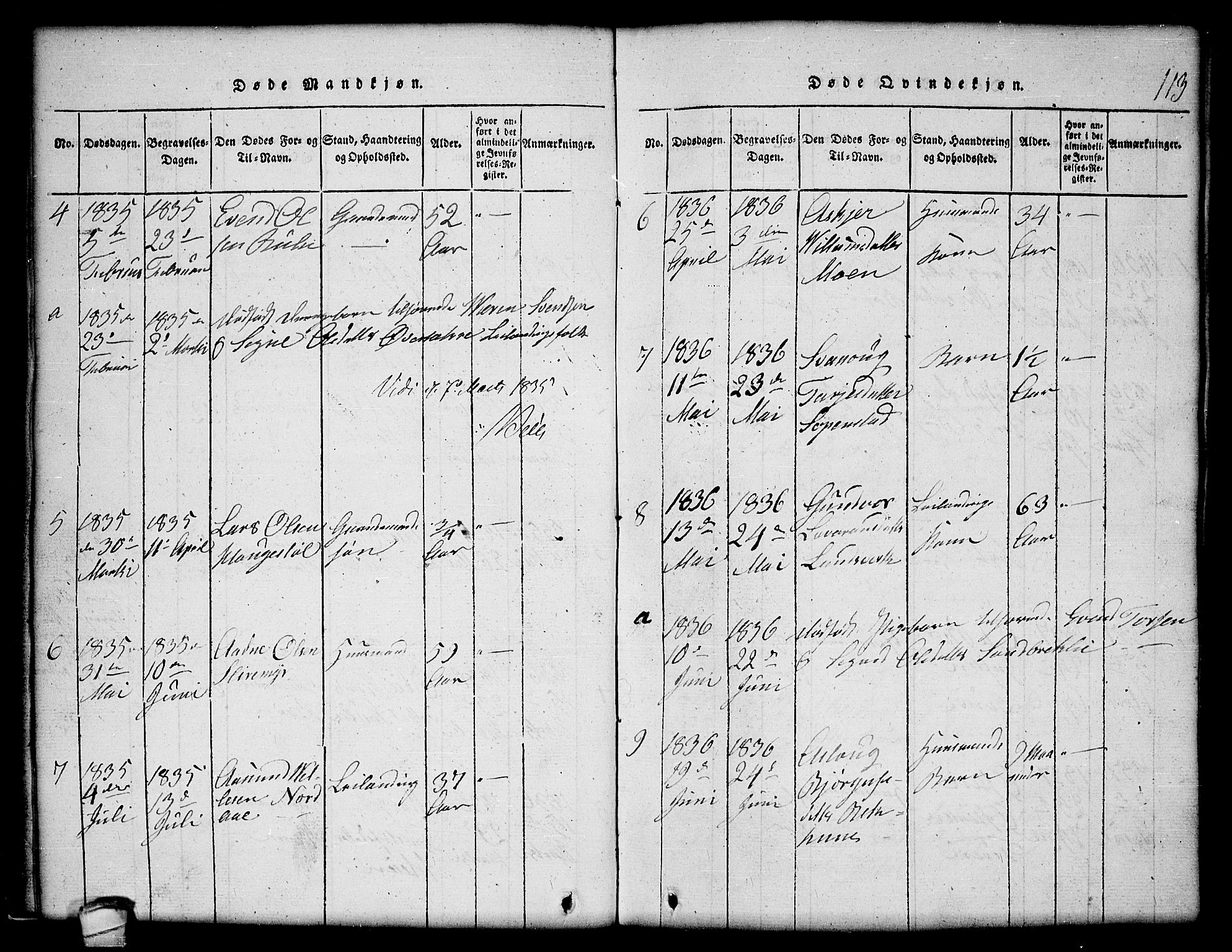 Lårdal kirkebøker, SAKO/A-284/G/Gc/L0001: Parish register (copy) no. III 1, 1815-1854, p. 113