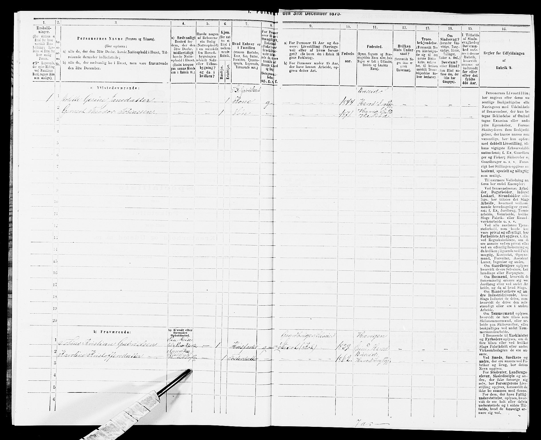 SAK, 1875 census for 1039P Herad, 1875, p. 452