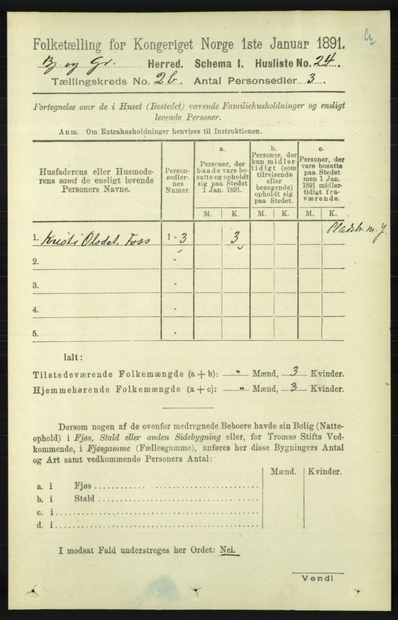 RA, 1891 census for 1024 Bjelland og Grindheim, 1891, p. 1100