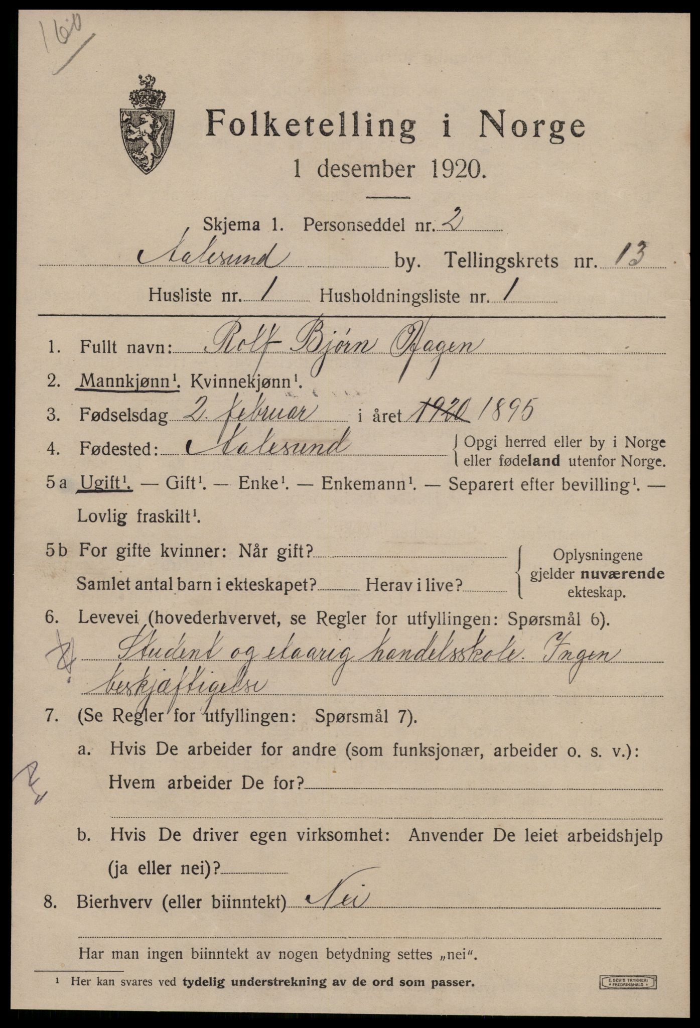 SAT, 1920 census for Ålesund, 1920, p. 27852