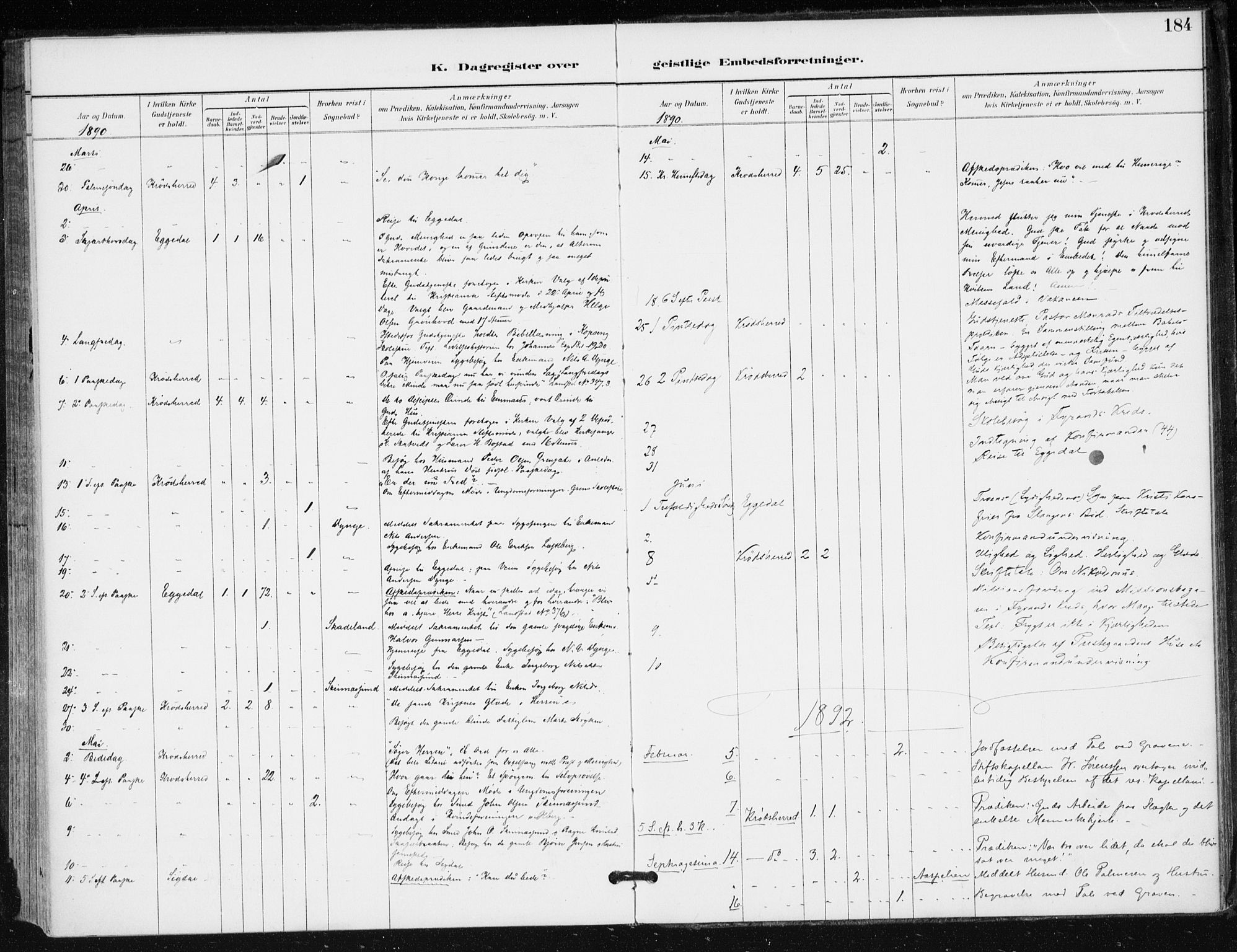 Krødsherad kirkebøker, SAKO/A-19/F/Fa/L0006: Parish register (official) no. 6, 1889-1899, p. 184