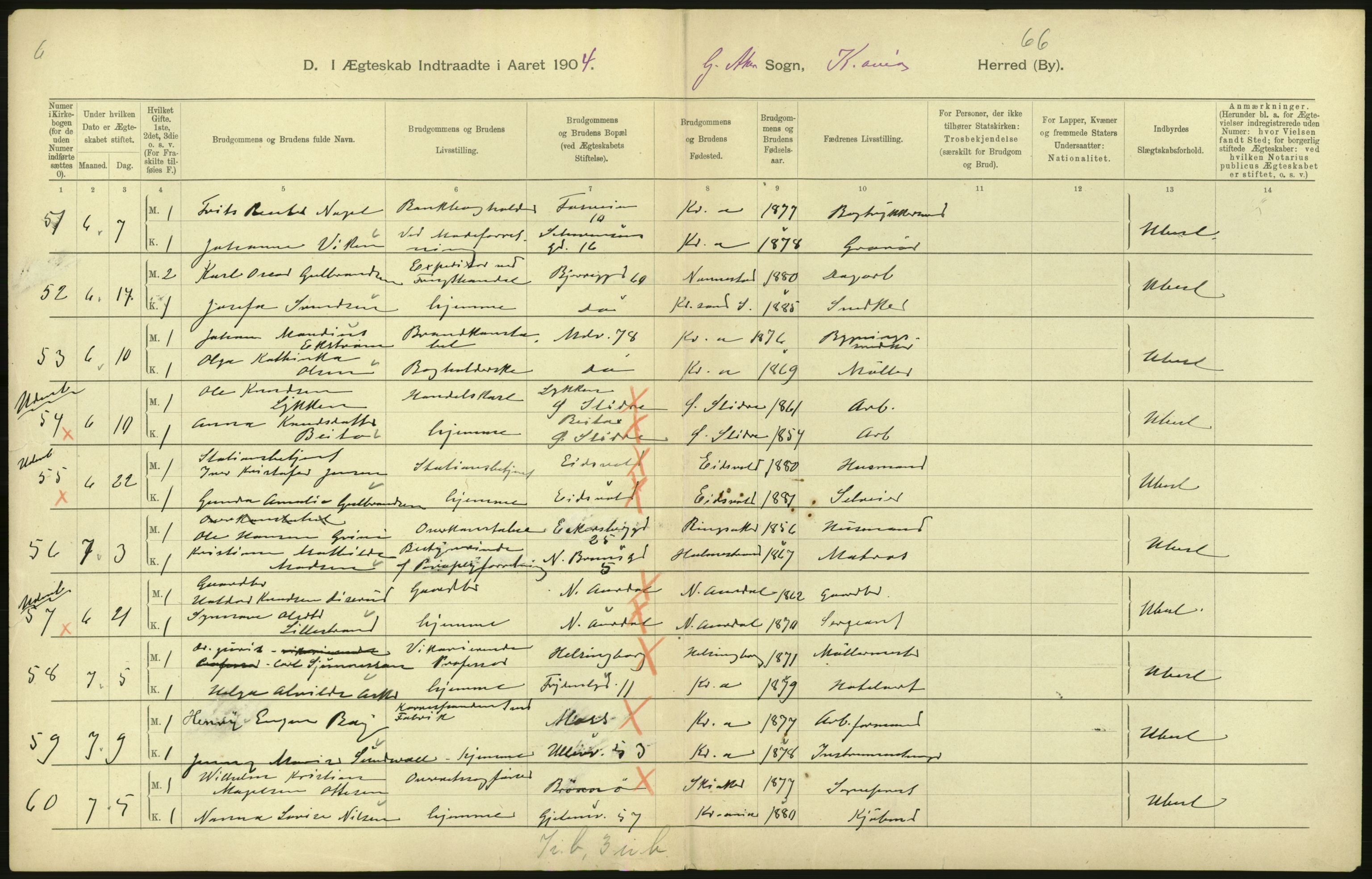 Statistisk sentralbyrå, Sosiodemografiske emner, Befolkning, RA/S-2228/D/Df/Dfa/Dfab/L0004: Kristiania: Gifte, døde, 1904, p. 252