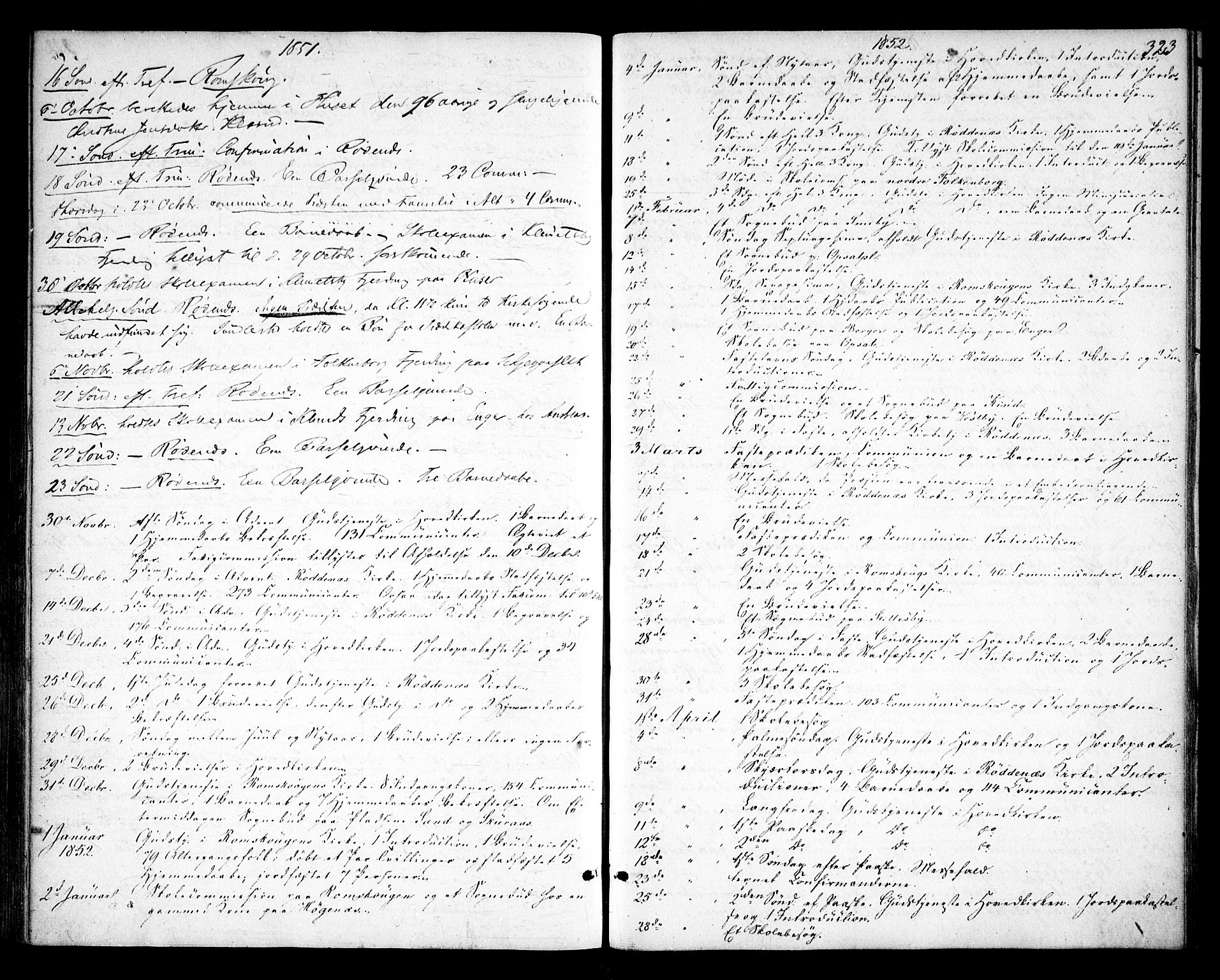 Rødenes prestekontor Kirkebøker, SAO/A-2005/F/Fa/L0006: Parish register (official) no. I 6, 1850-1859, p. 323