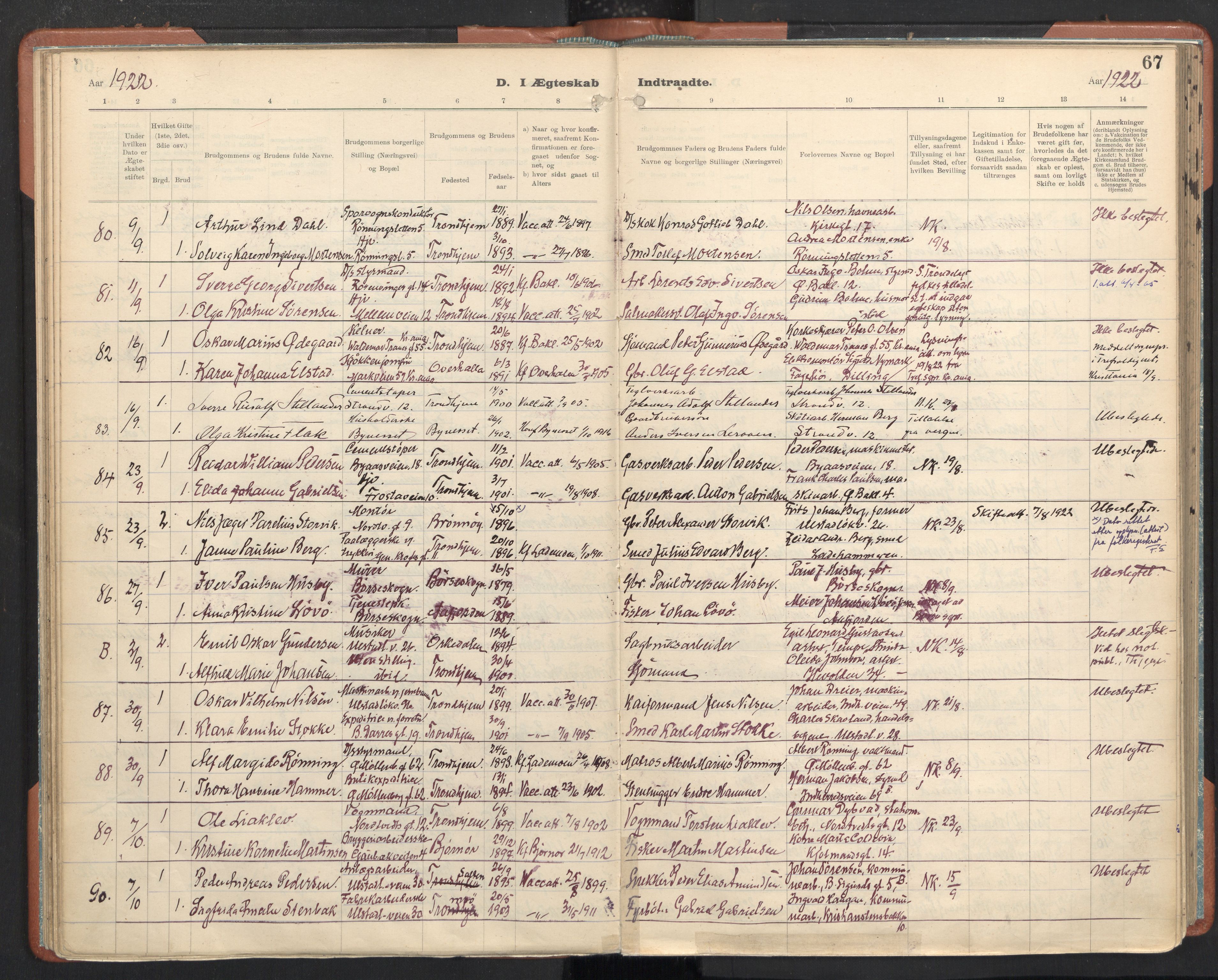Ministerialprotokoller, klokkerbøker og fødselsregistre - Sør-Trøndelag, AV/SAT-A-1456/605/L0245: Parish register (official) no. 605A07, 1916-1938, p. 67