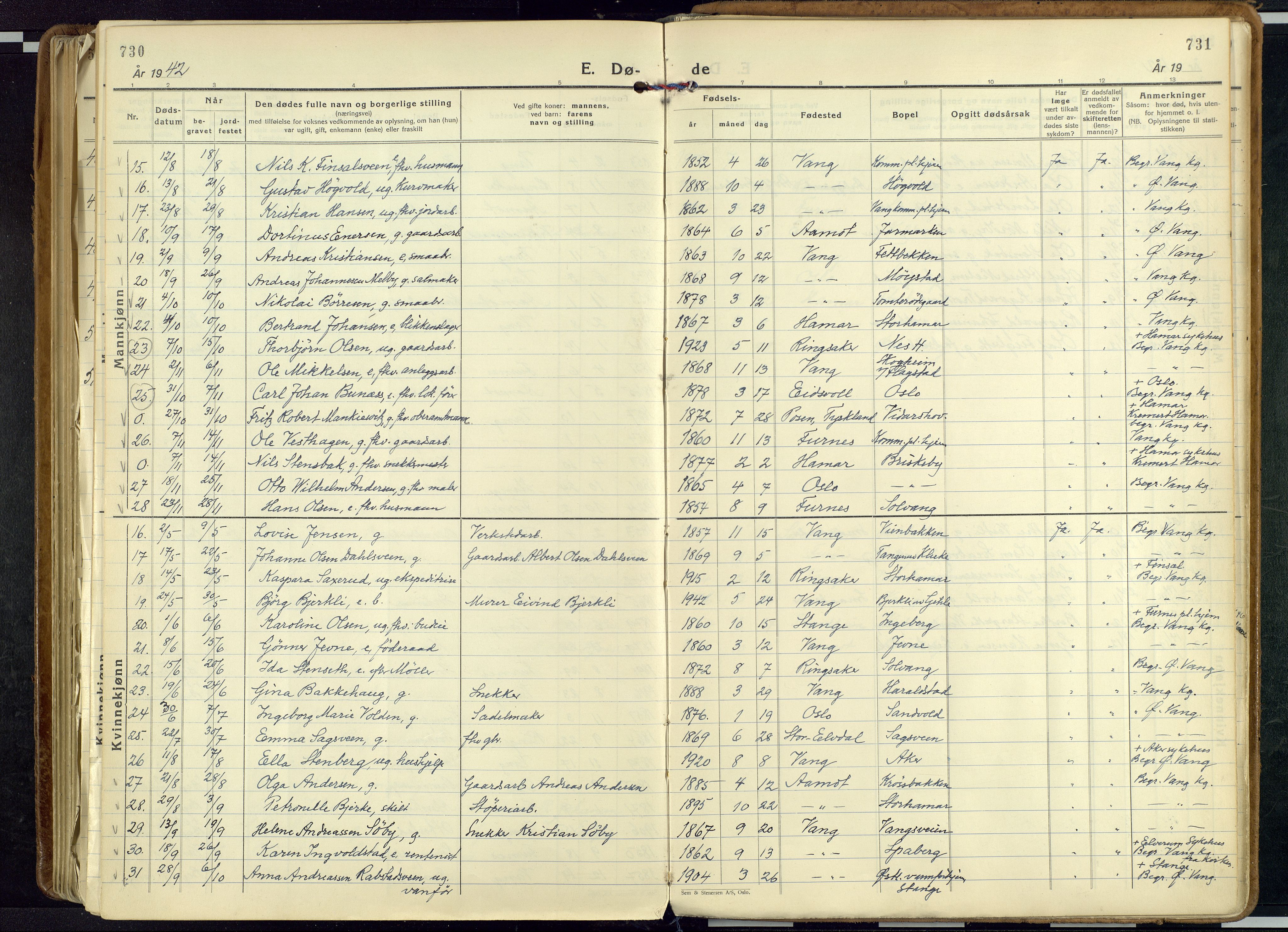 Vang prestekontor, Hedmark, AV/SAH-PREST-008/H/Ha/Haa/L0023: Parish register (official) no. 23, 1932-1957, p. 730-731