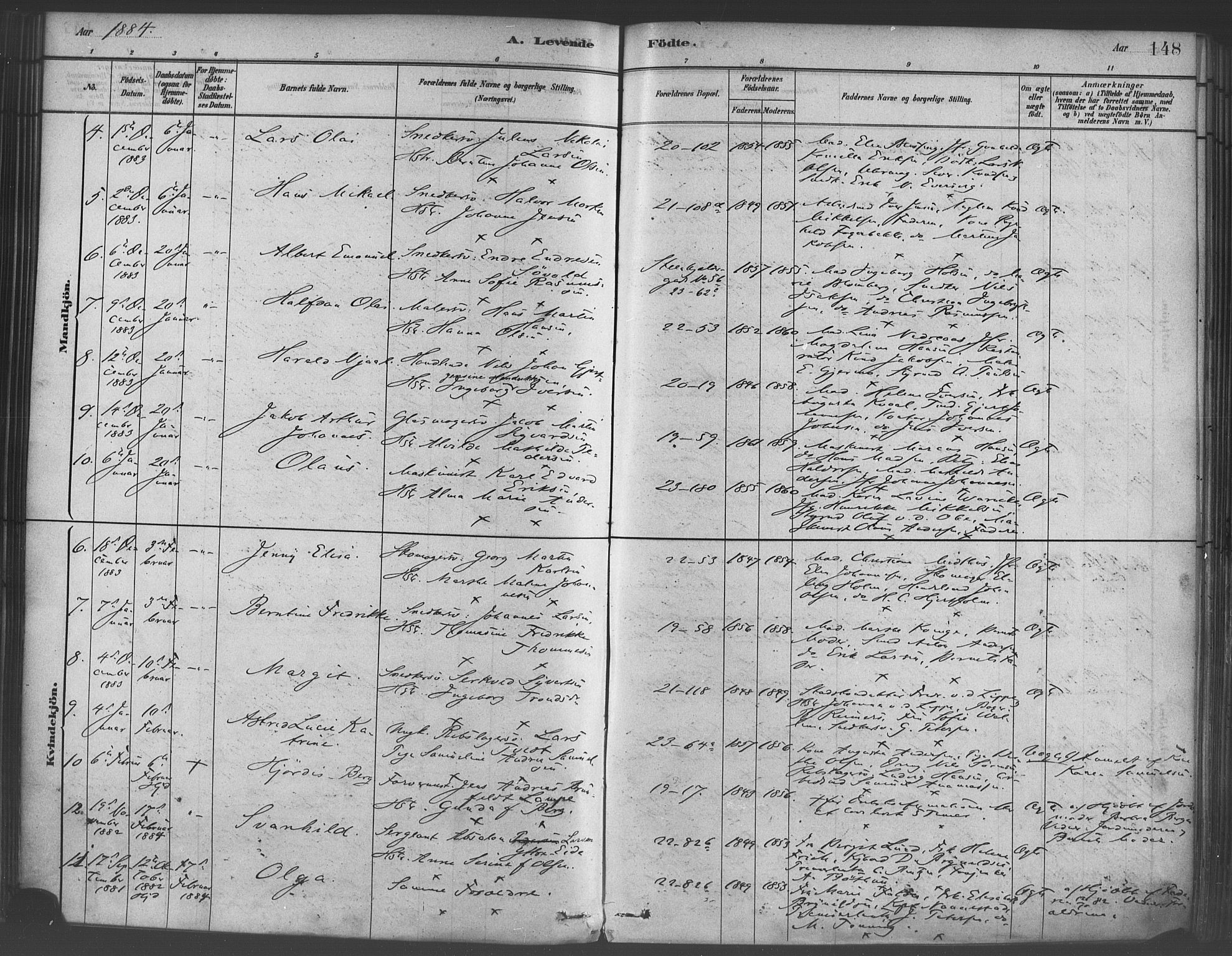 Korskirken sokneprestembete, AV/SAB-A-76101/H/Haa/L0021: Parish register (official) no. B 7, 1878-1889, p. 148