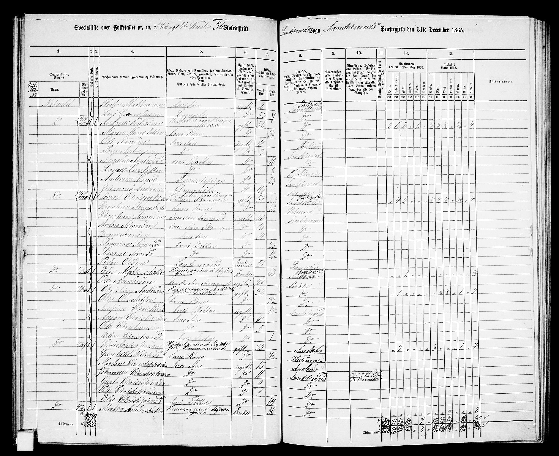 RA, 1865 census for Sandeherred/Sandeherred, 1865, p. 139