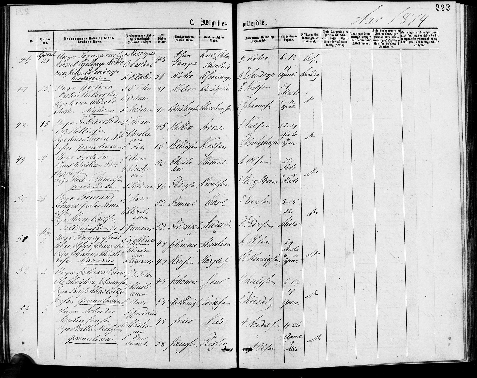 Gamle Aker prestekontor Kirkebøker, AV/SAO-A-10617a/F/L0005: Parish register (official) no. 5, 1873-1881, p. 222