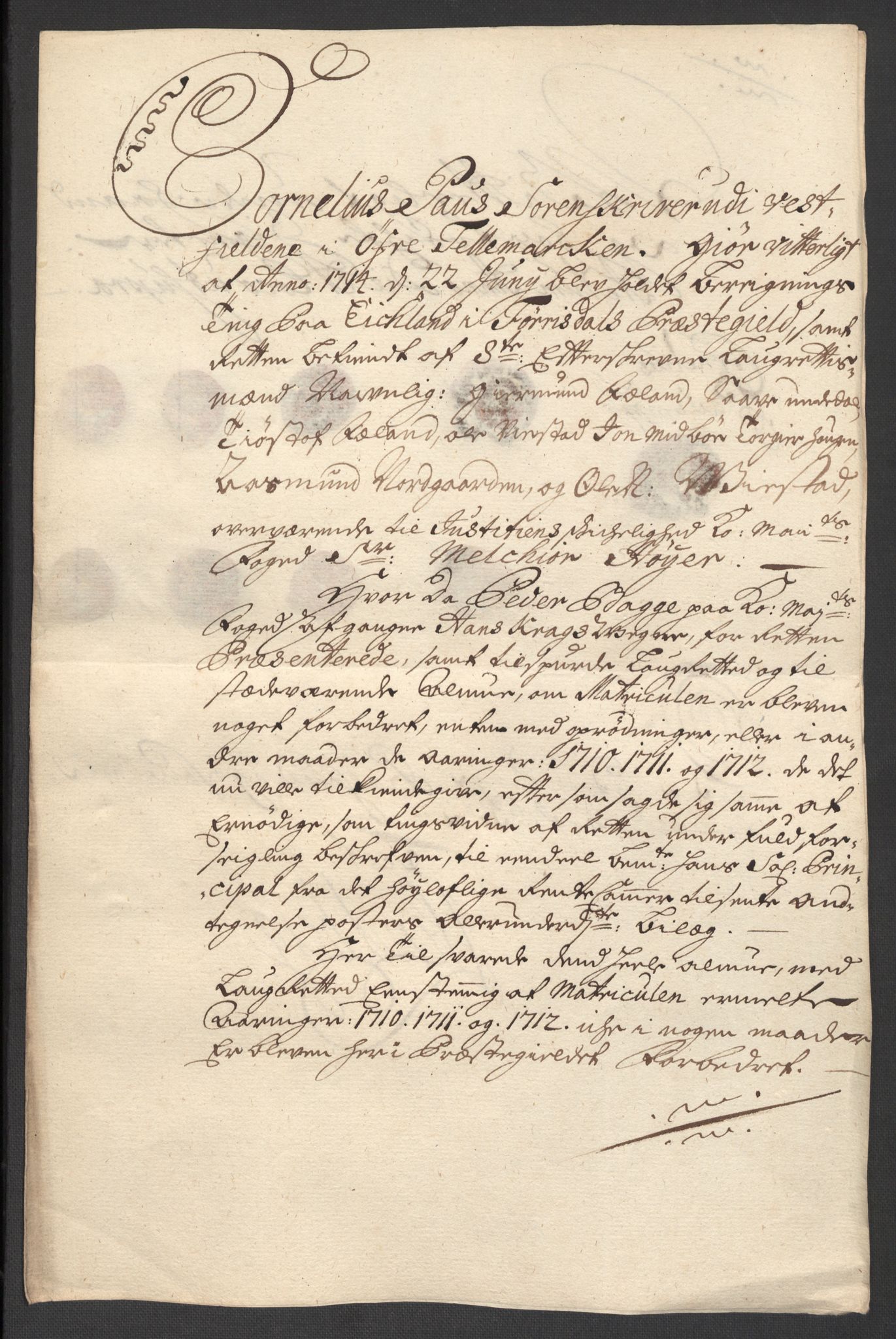 Rentekammeret inntil 1814, Reviderte regnskaper, Fogderegnskap, AV/RA-EA-4092/R36/L2122: Fogderegnskap Øvre og Nedre Telemark og Bamble, 1710-1711, p. 159