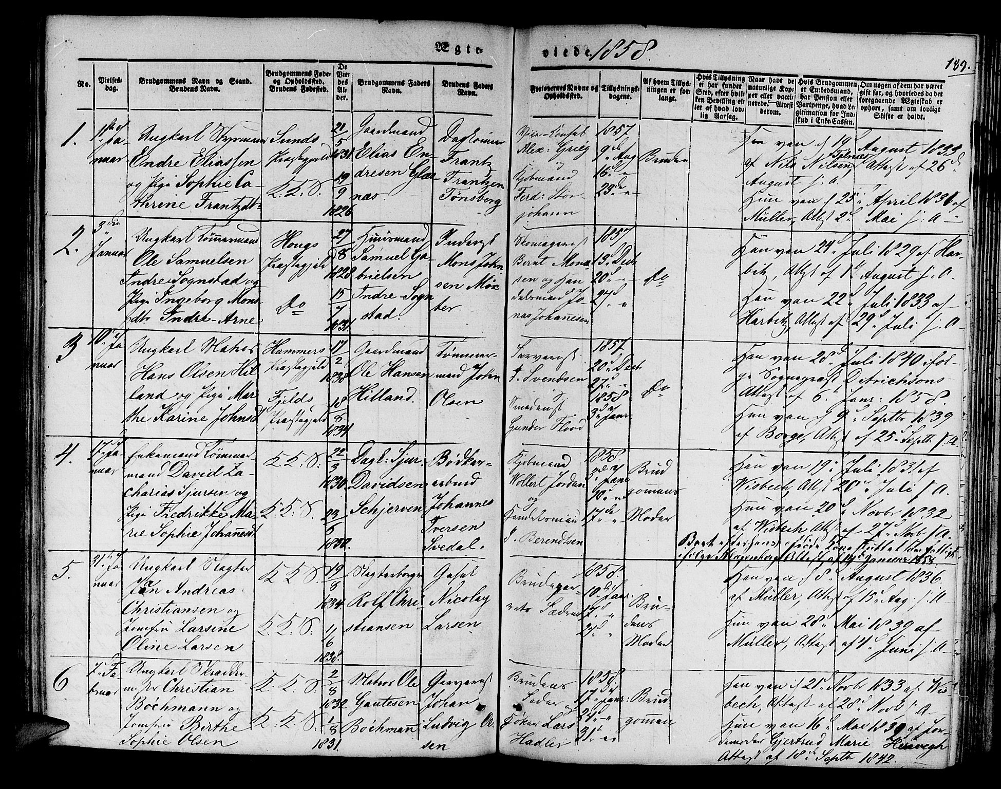Korskirken sokneprestembete, SAB/A-76101/H/Hab: Parish register (copy) no. D 1, 1840-1867, p. 189