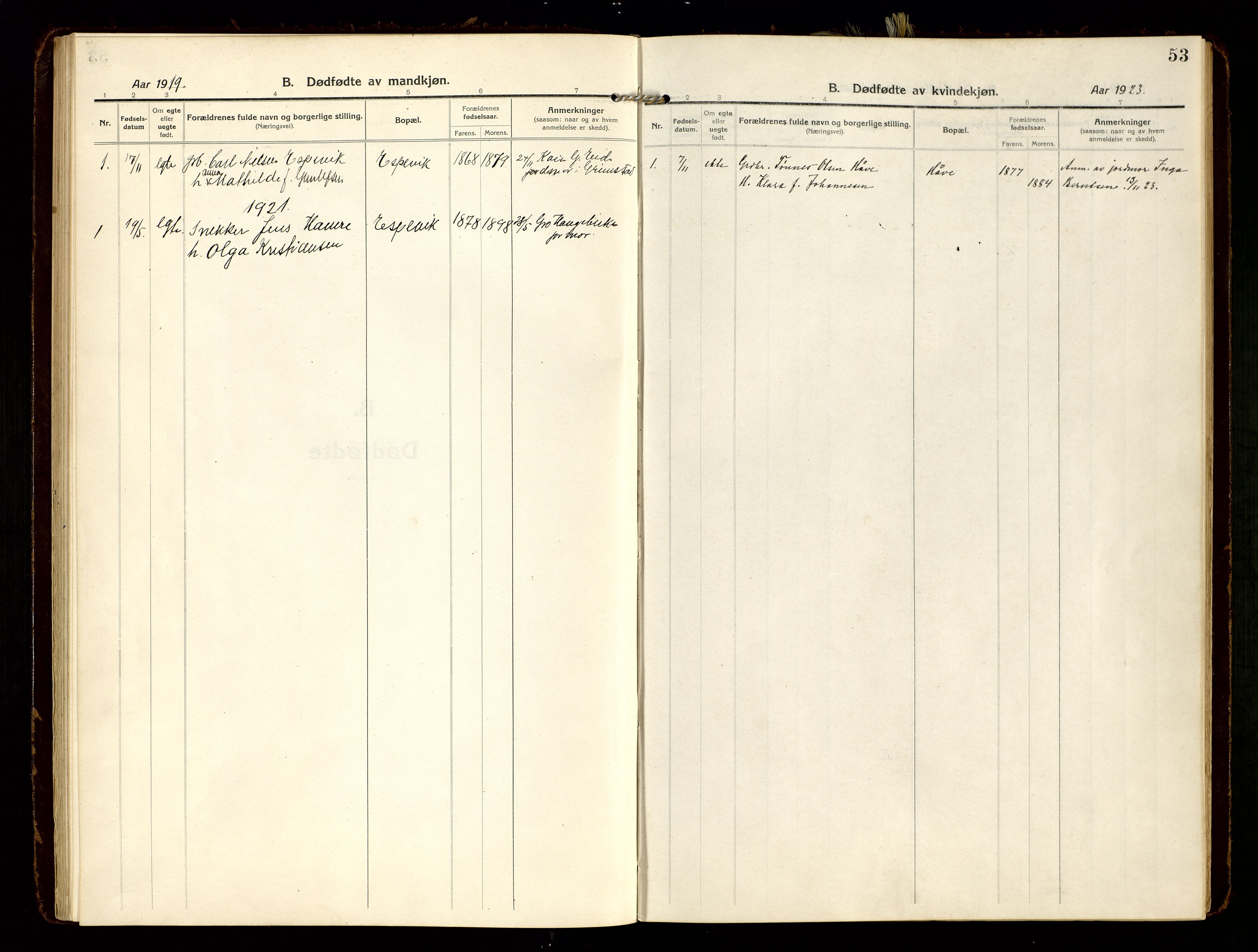 Hommedal sokneprestkontor, AV/SAK-1111-0023/F/Fa/Faa/L0004: Parish register (official) no. A 4, 1916-1945, p. 53