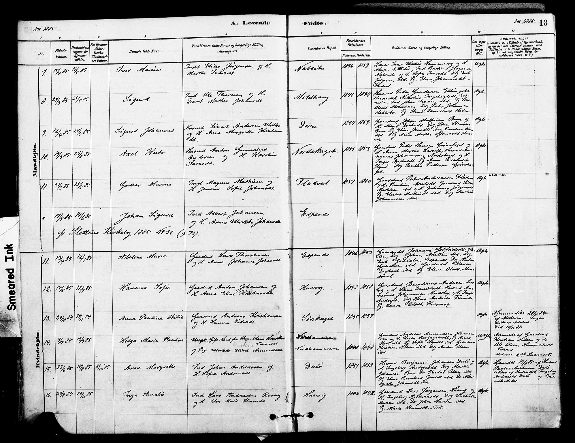 Ministerialprotokoller, klokkerbøker og fødselsregistre - Sør-Trøndelag, AV/SAT-A-1456/641/L0595: Parish register (official) no. 641A01, 1882-1897, p. 13