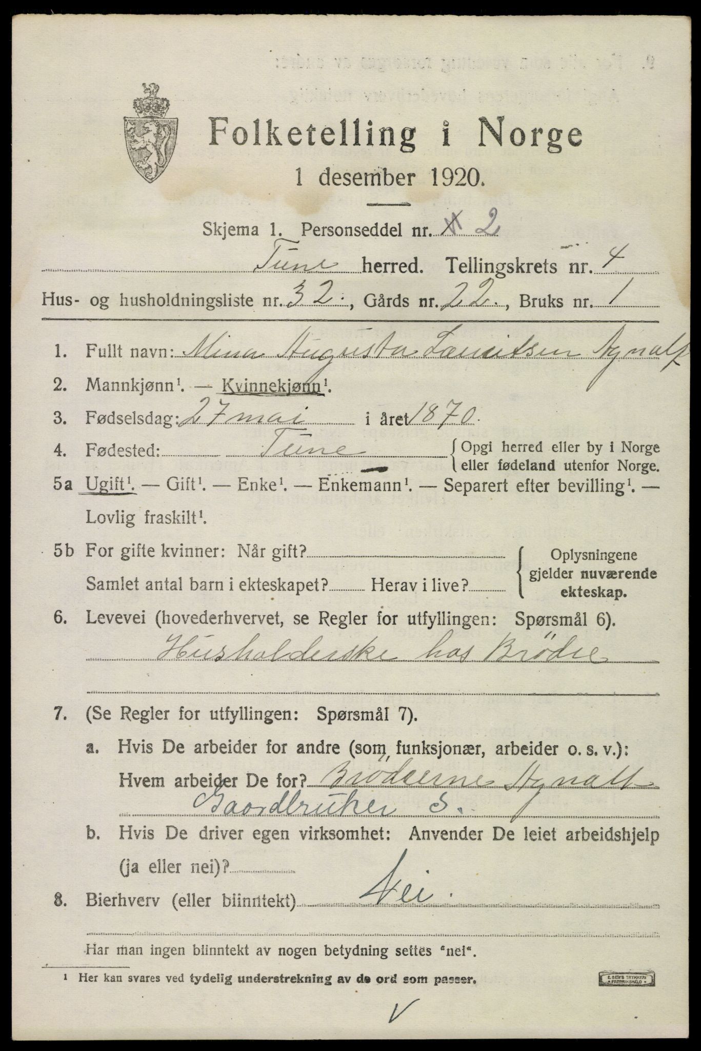 SAO, 1920 census for Tune, 1920, p. 5434