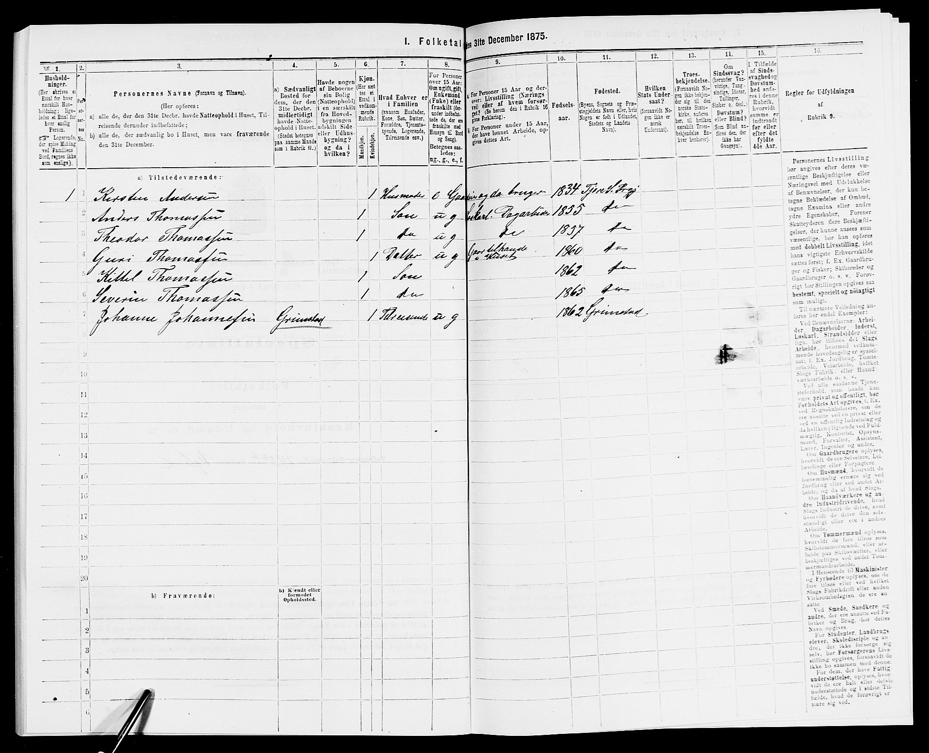 SAK, 1875 census for 0923L Fjære/Fjære, 1875, p. 716