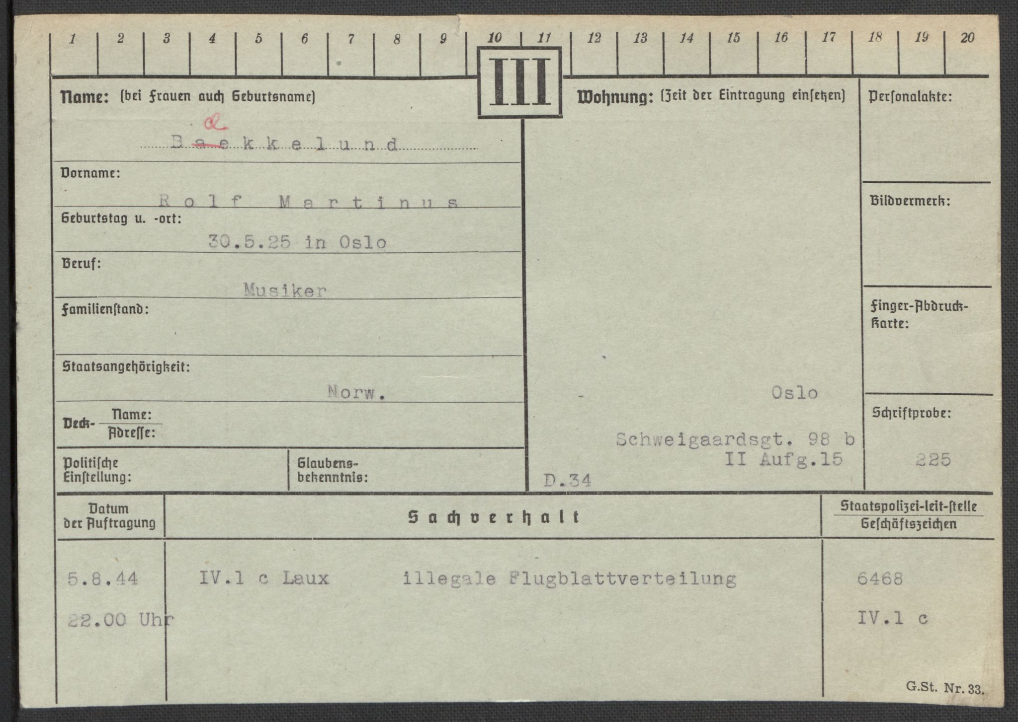 Befehlshaber der Sicherheitspolizei und des SD, RA/RAFA-5969/E/Ea/Eaa/L0002: Register over norske fanger i Møllergata 19: Bj-Eng, 1940-1945, p. 569