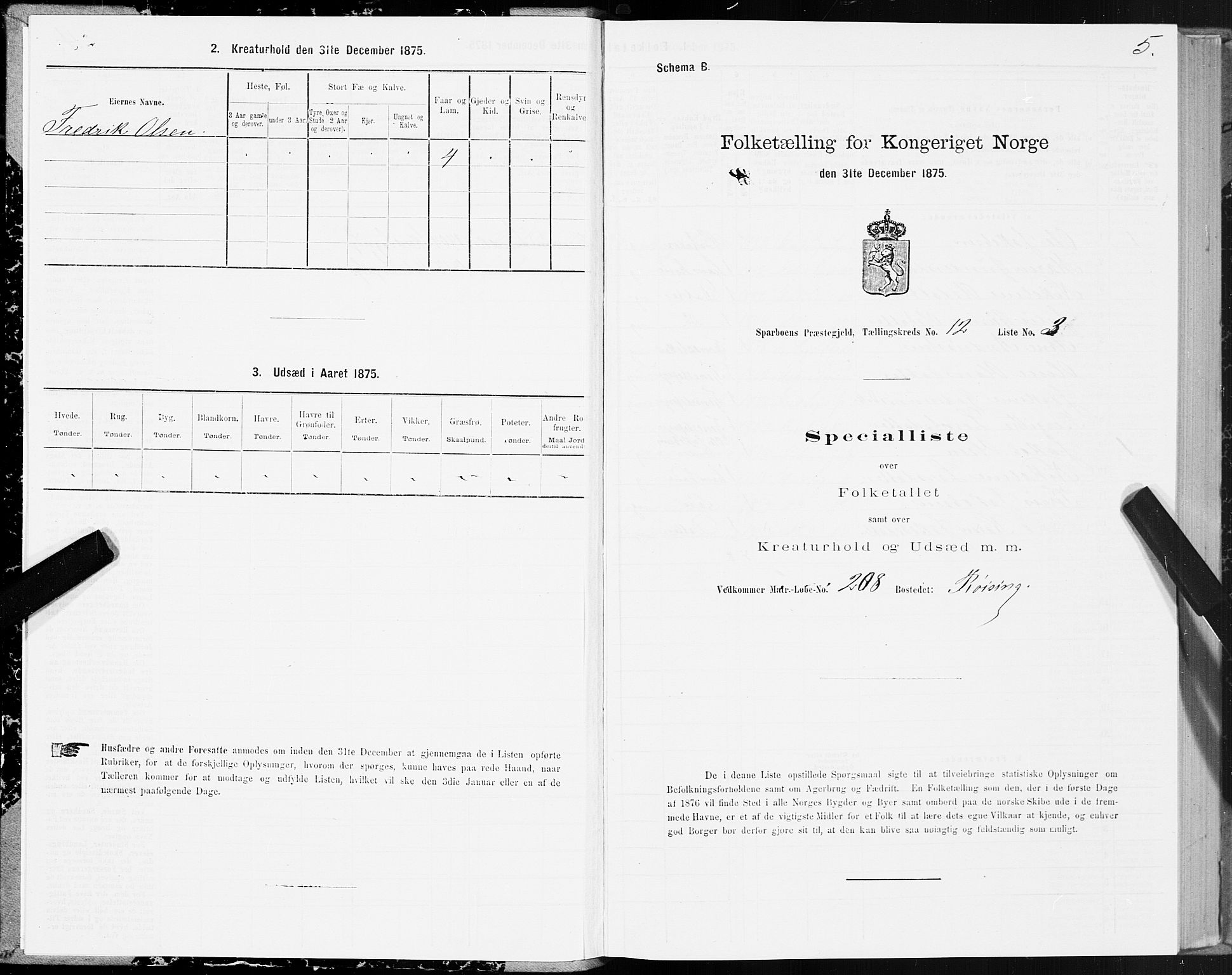 SAT, 1875 census for 1731P Sparbu, 1875, p. 5005