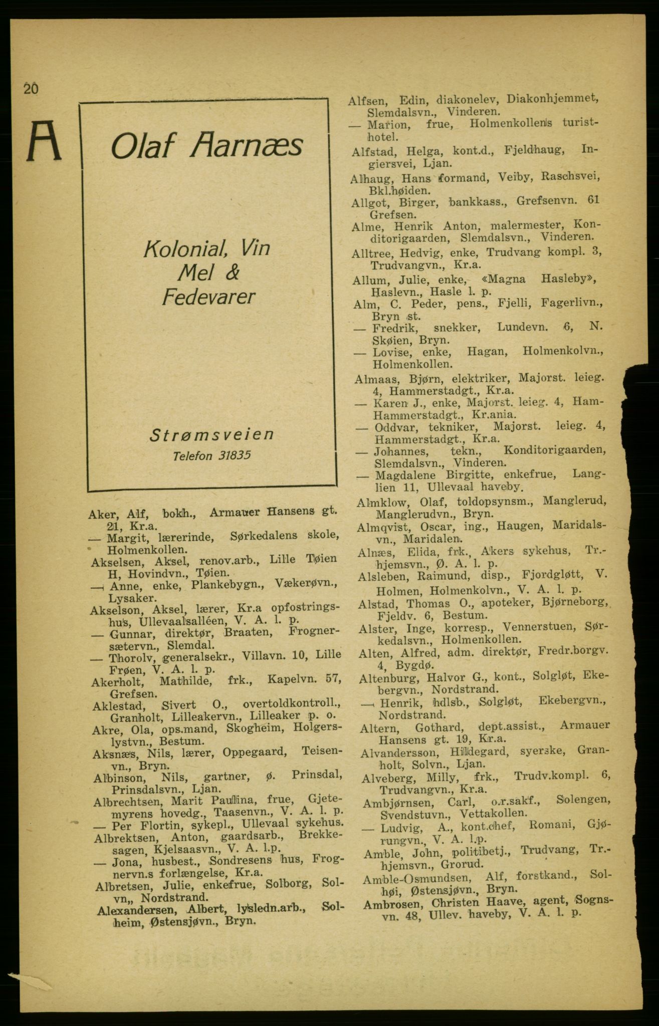 Aker adressebok/adressekalender, PUBL/001/A/003: Akers adressekalender, 1924-1925, p. 20