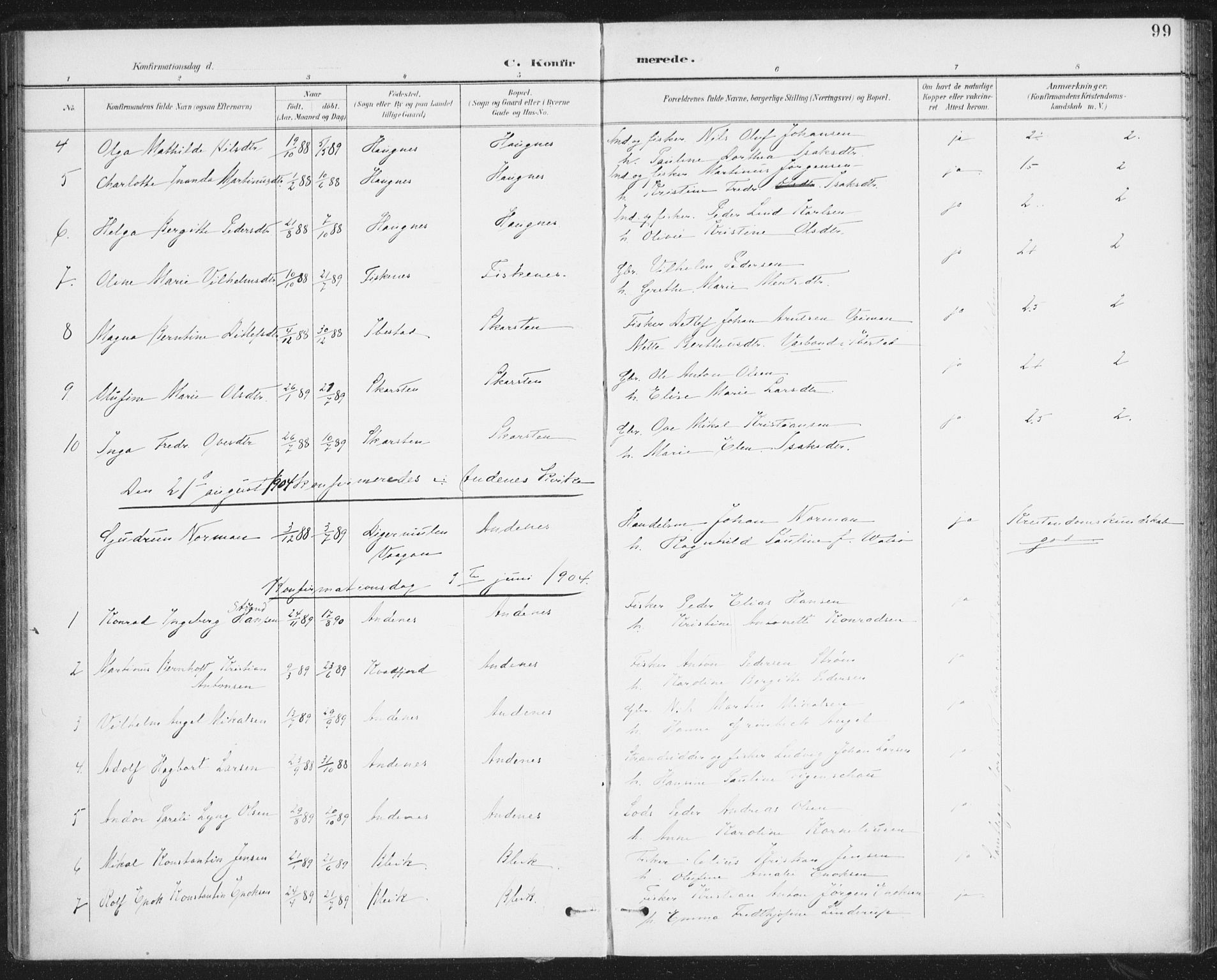 Ministerialprotokoller, klokkerbøker og fødselsregistre - Nordland, SAT/A-1459/899/L1437: Parish register (official) no. 899A05, 1897-1908, p. 99