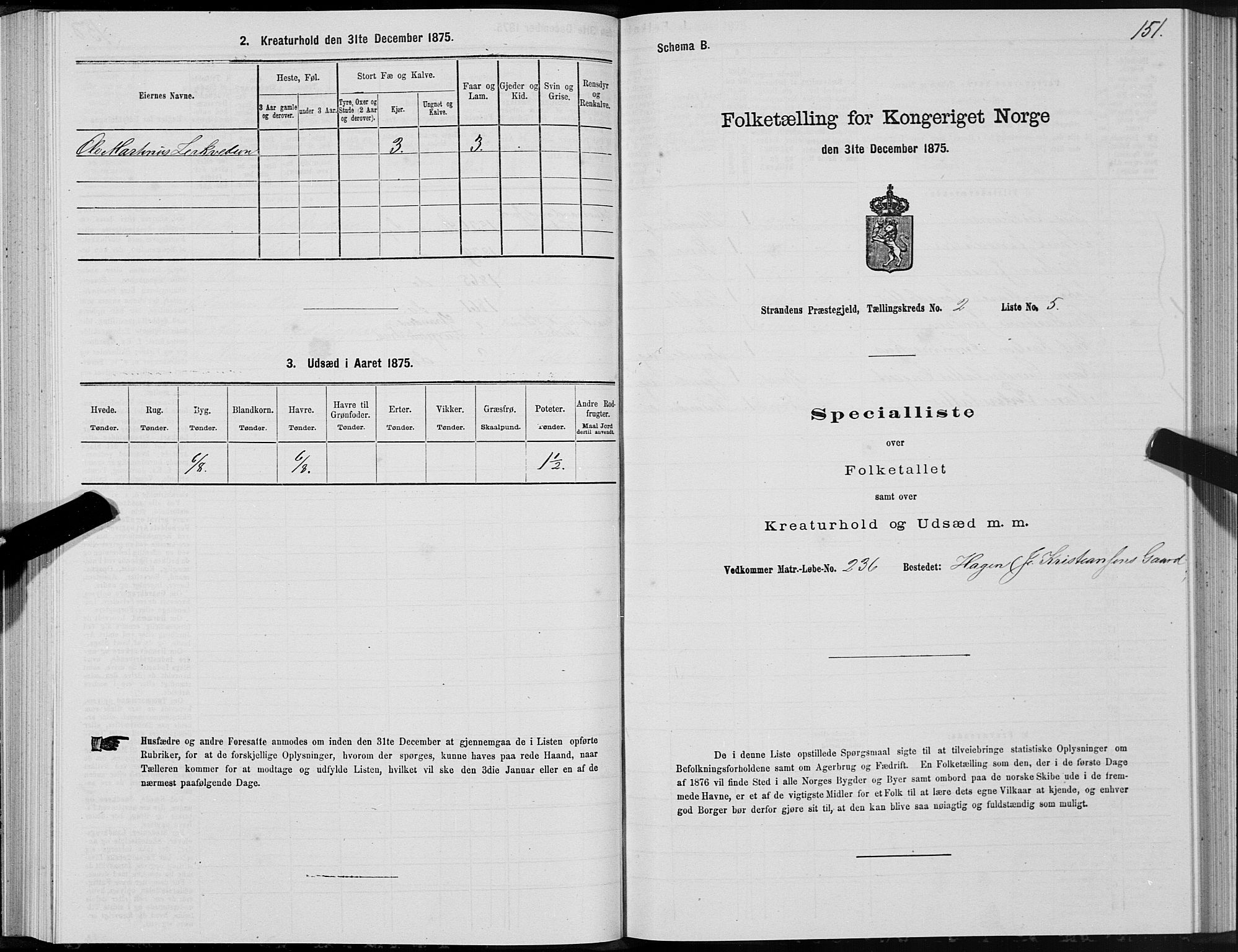 SAT, 1875 census for 1525P Stranda, 1875, p. 1151