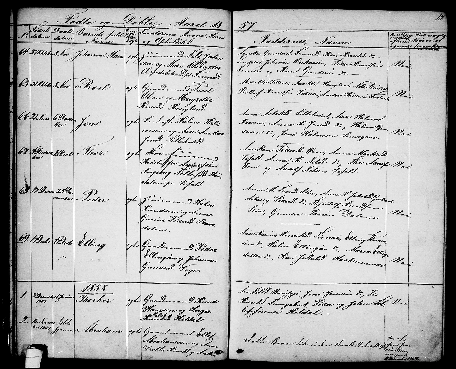 Drangedal kirkebøker, SAKO/A-258/G/Ga/L0002: Parish register (copy) no. I 2, 1856-1887, p. 15