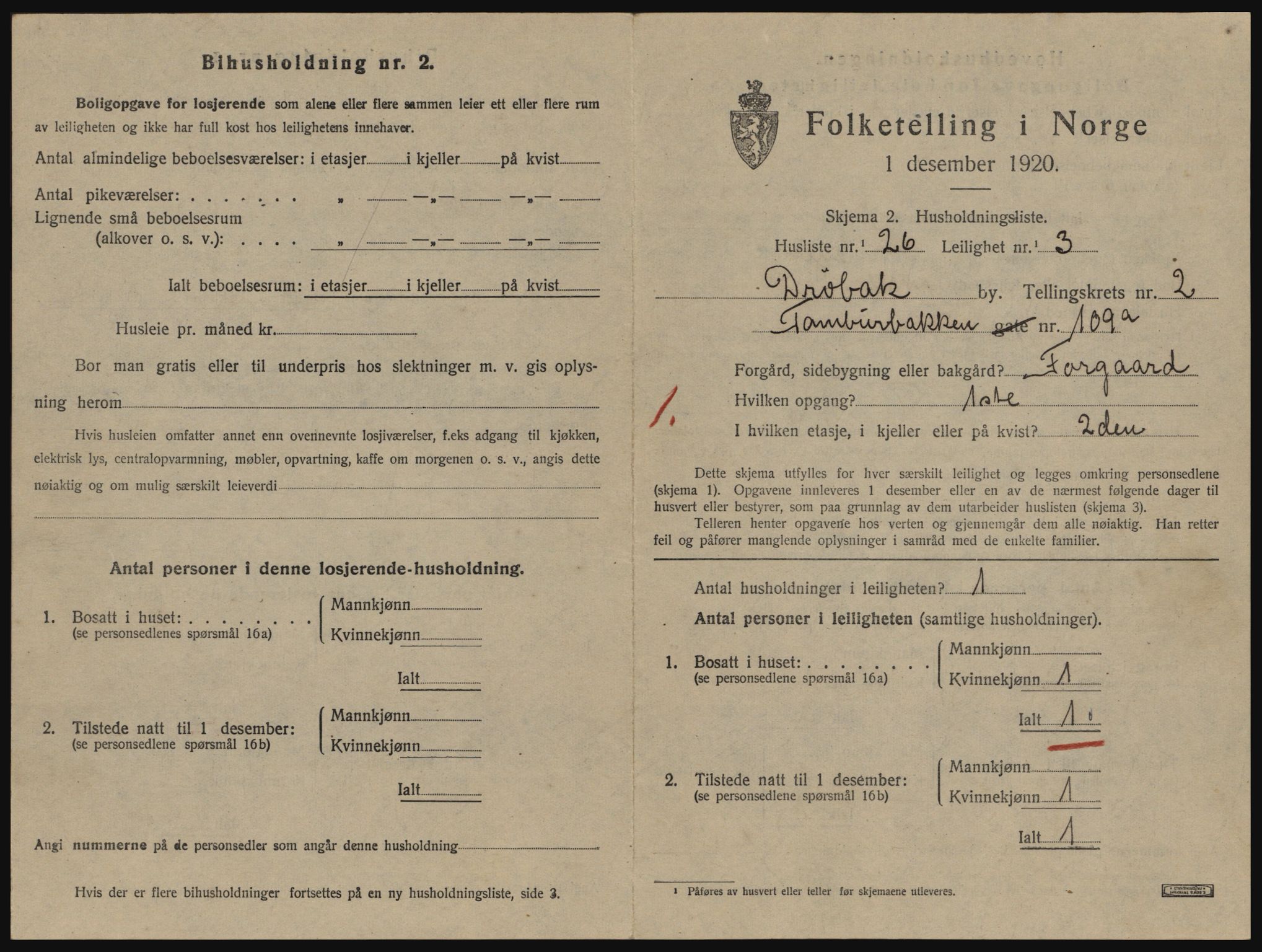 SAO, 1920 census for Drøbak, 1920, p. 1031