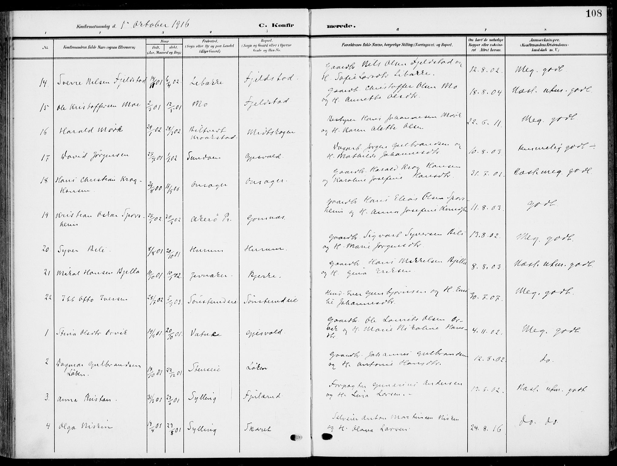 Hole kirkebøker, AV/SAKO-A-228/F/Fa/L0010: Parish register (official) no. I 10, 1907-1917, p. 108