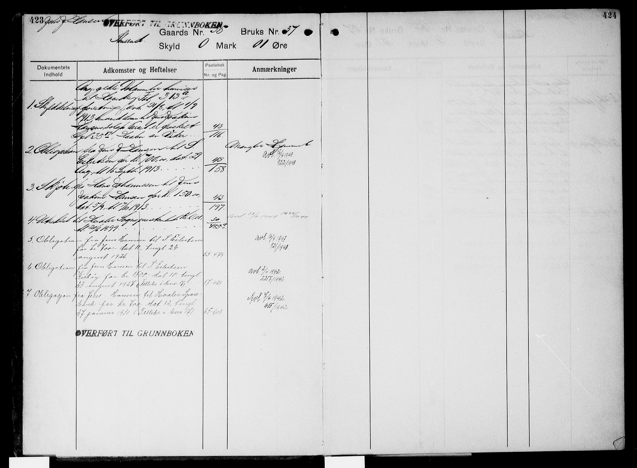 Onsøy sorenskriveri, SAO/A-10474/G/Gb/Gbc/L0003: Mortgage register no. III 3, 1913, p. 423-424