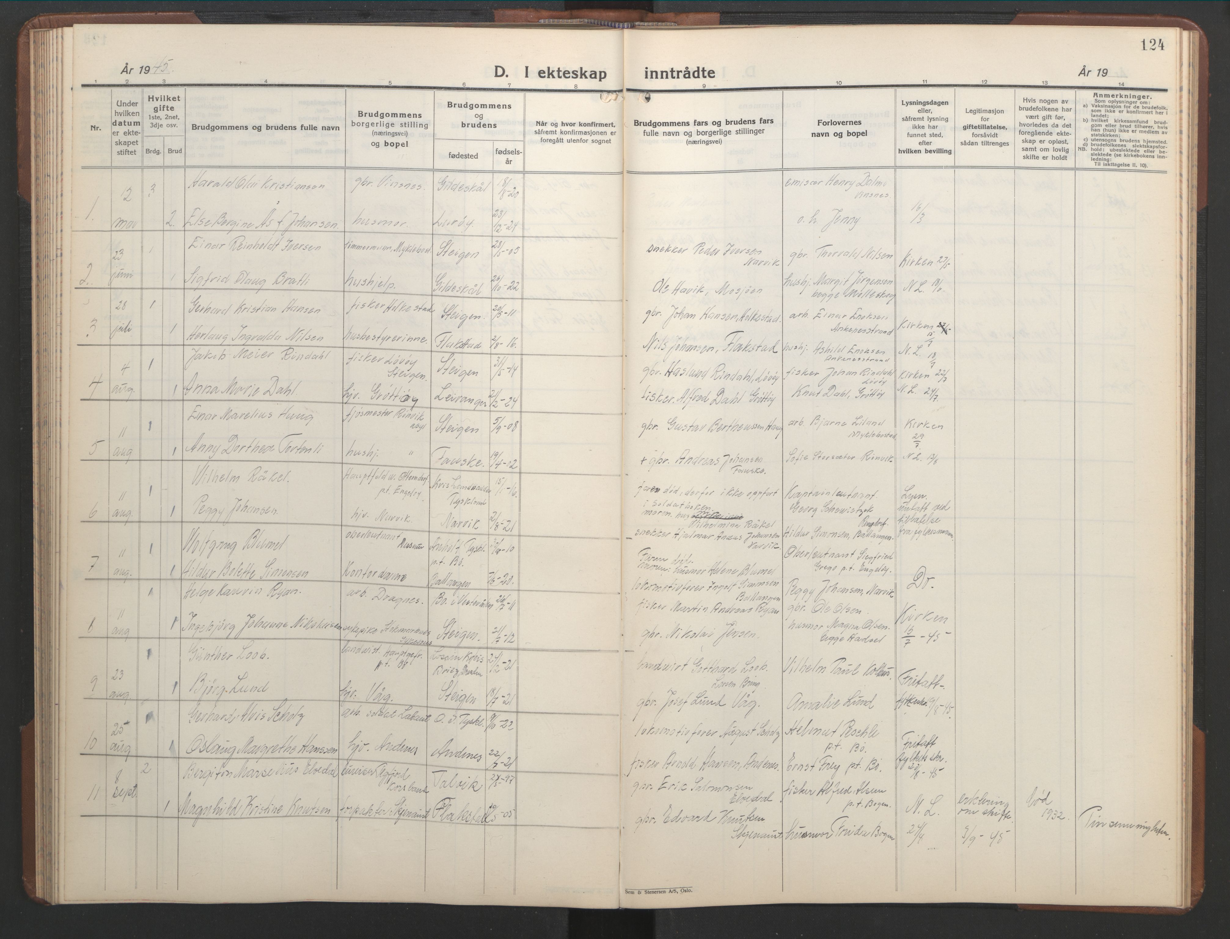 Ministerialprotokoller, klokkerbøker og fødselsregistre - Nordland, AV/SAT-A-1459/855/L0818: Parish register (copy) no. 855C07, 1935-1949, p. 124