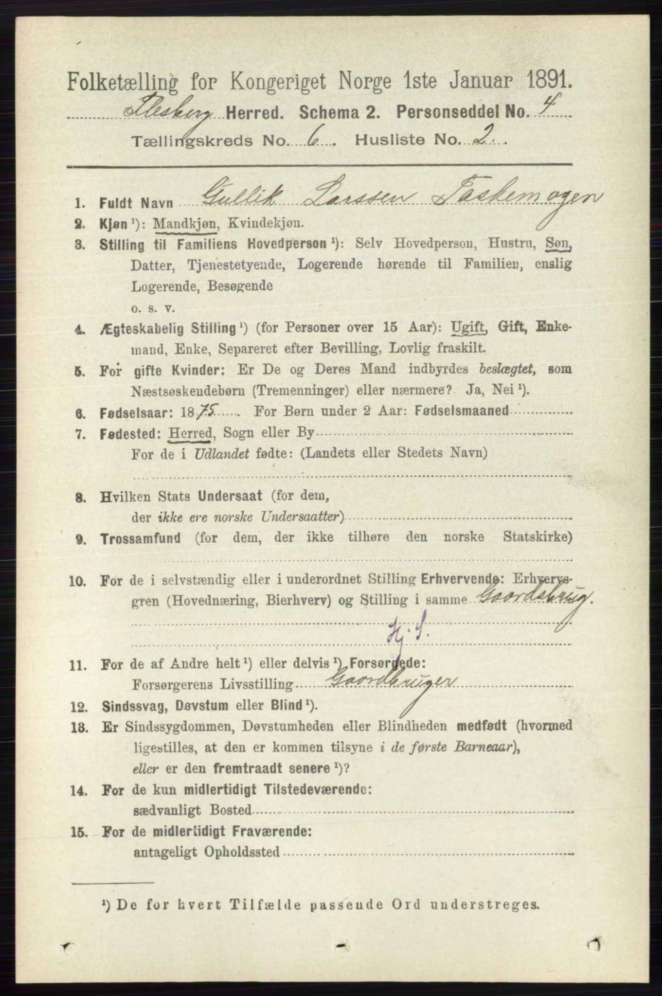 RA, 1891 census for 0631 Flesberg, 1891, p. 961