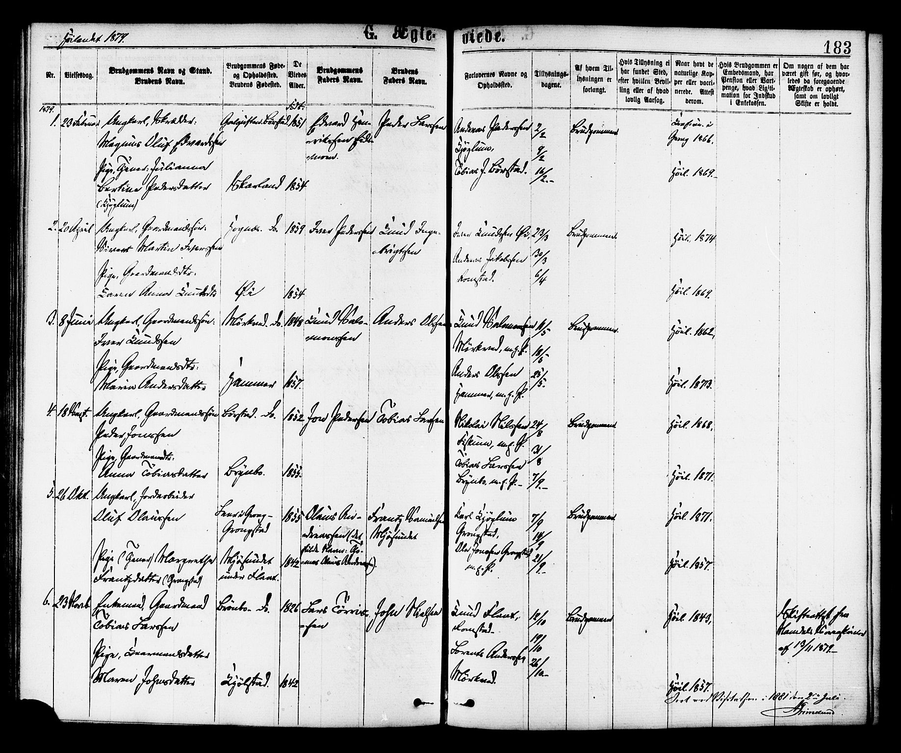 Ministerialprotokoller, klokkerbøker og fødselsregistre - Nord-Trøndelag, SAT/A-1458/758/L0516: Parish register (official) no. 758A03 /2, 1869-1879, p. 183
