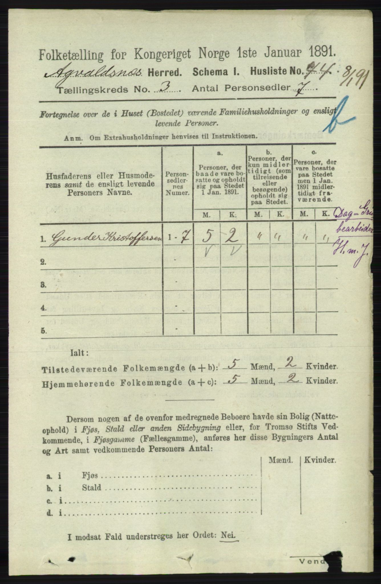 RA, 1891 census for 1147 Avaldsnes, 1891, p. 2542