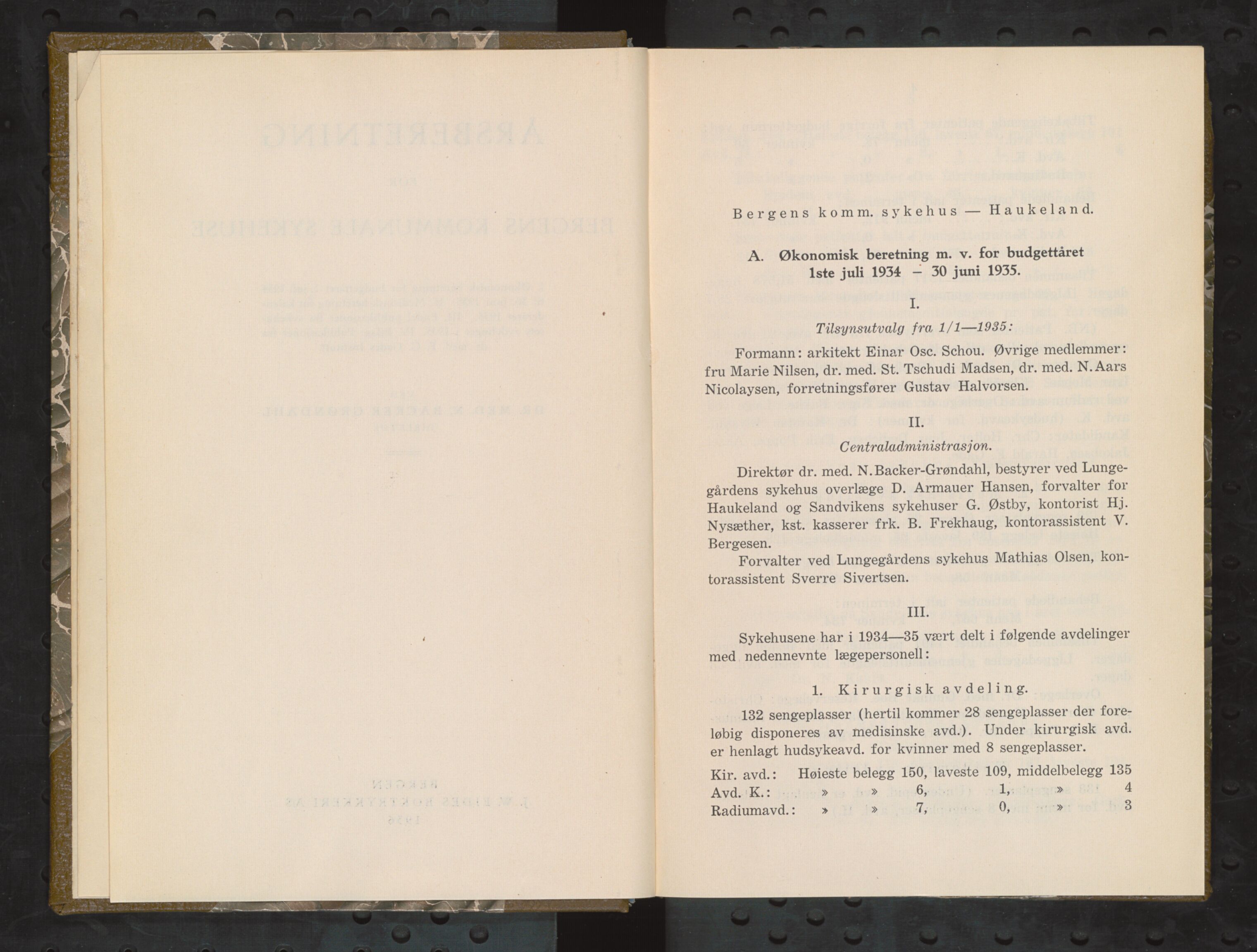 Haukeland Sykehus, Direktøren, BBA/A-2050.04/Æa/L0005: Årsberetninger 1933-1937, 1933-1937, p. 105