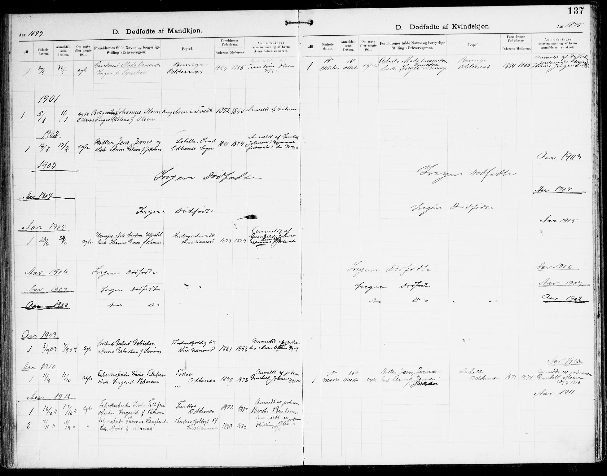 Den evangelisk-lutherske frikirke, Kristiansand, SAK/1292-0017/F/Fa/L0003: Dissenter register no. F 11, 1892-1925, p. 137