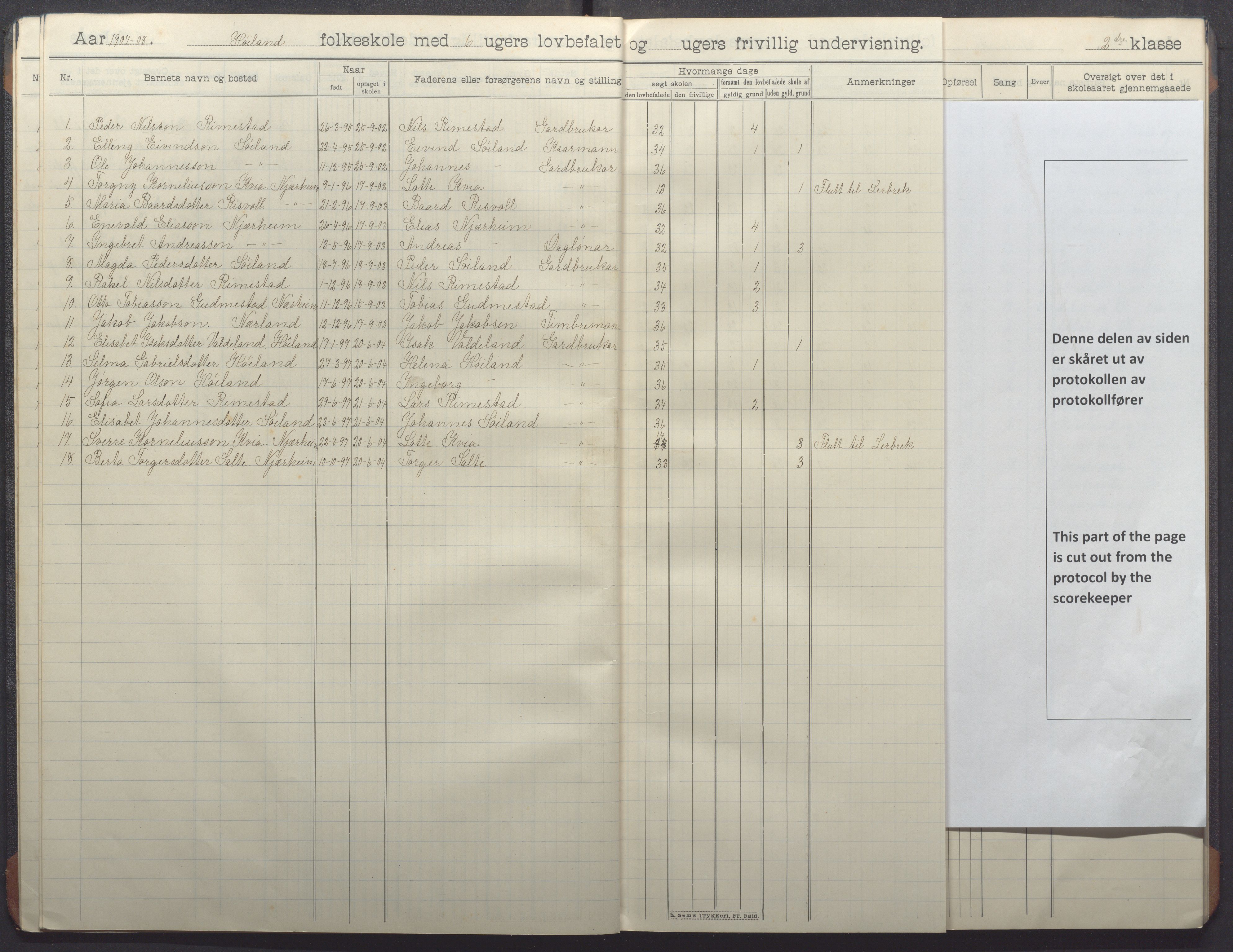 Nærbø kommune - Høyland skole, IKAR/-, 1906-1915, p. 11