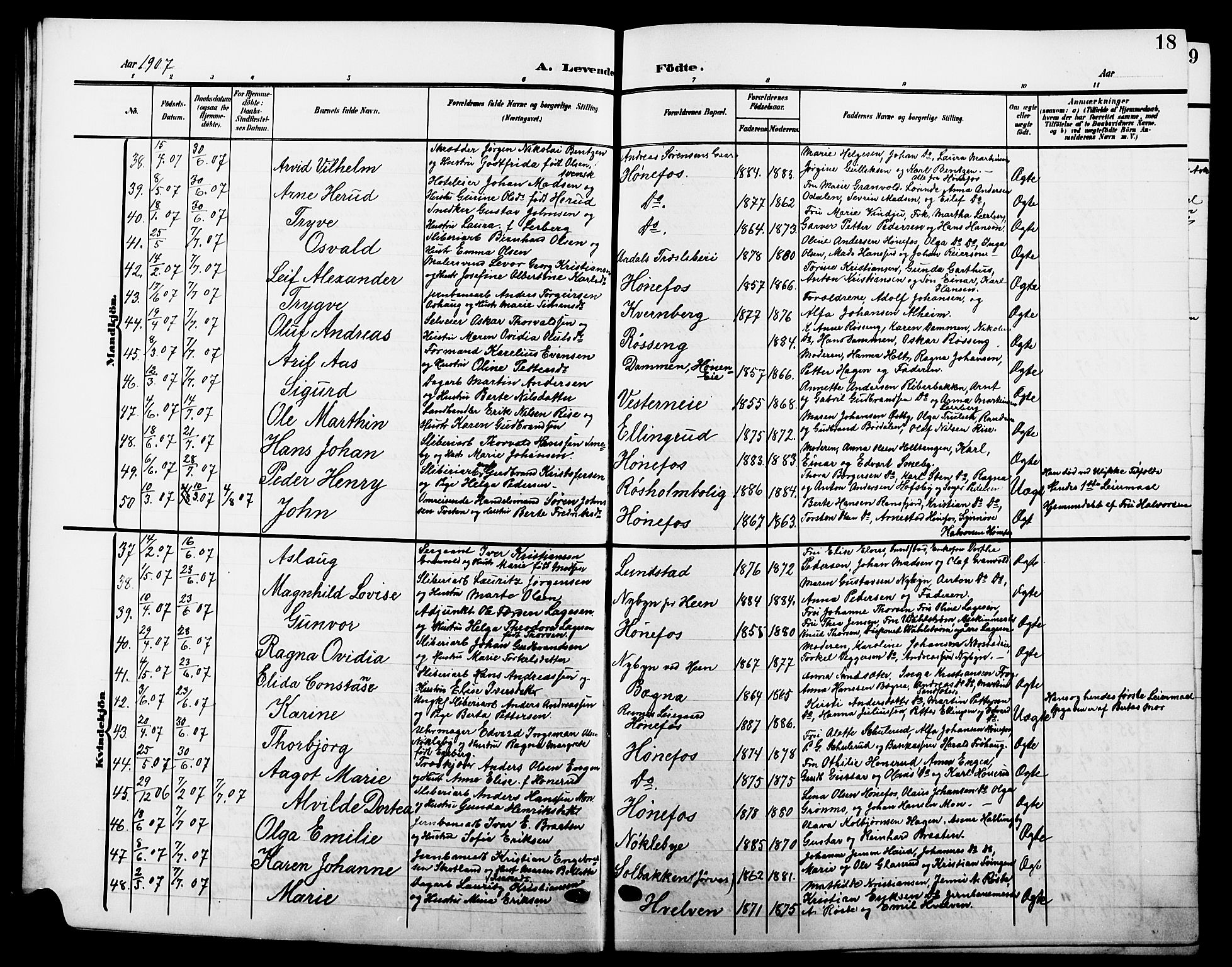 Hønefoss kirkebøker, AV/SAKO-A-609/G/Ga/L0003: Parish register (copy) no. 3, 1905-1925, p. 18