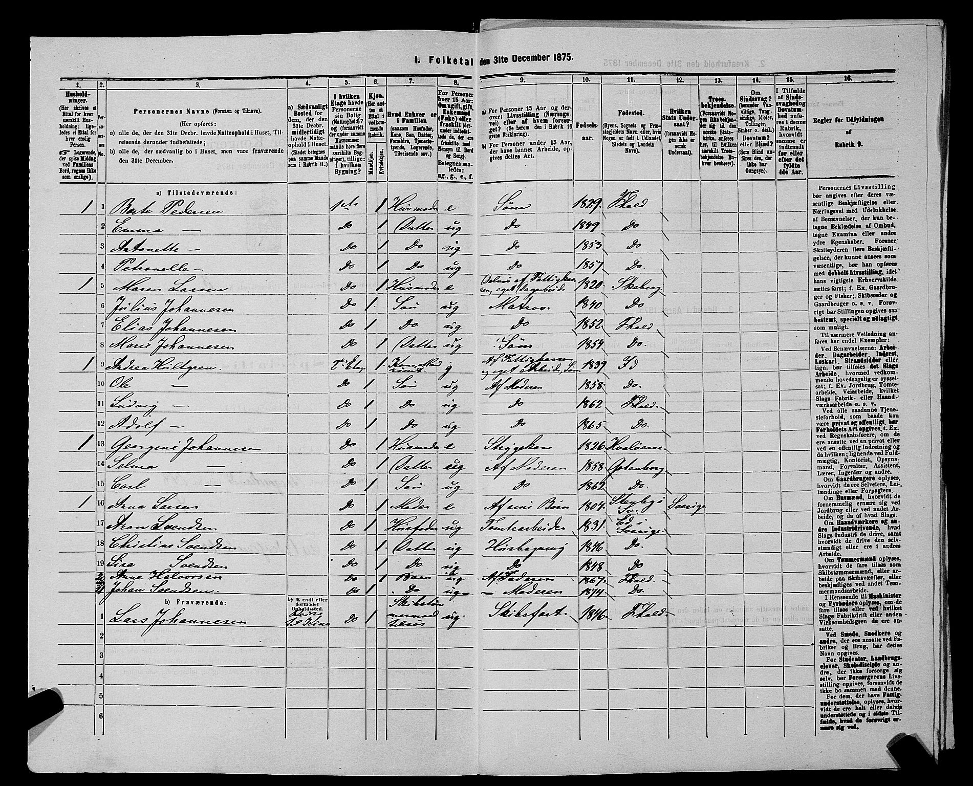 RA, 1875 census for 0101P Fredrikshald, 1875, p. 301