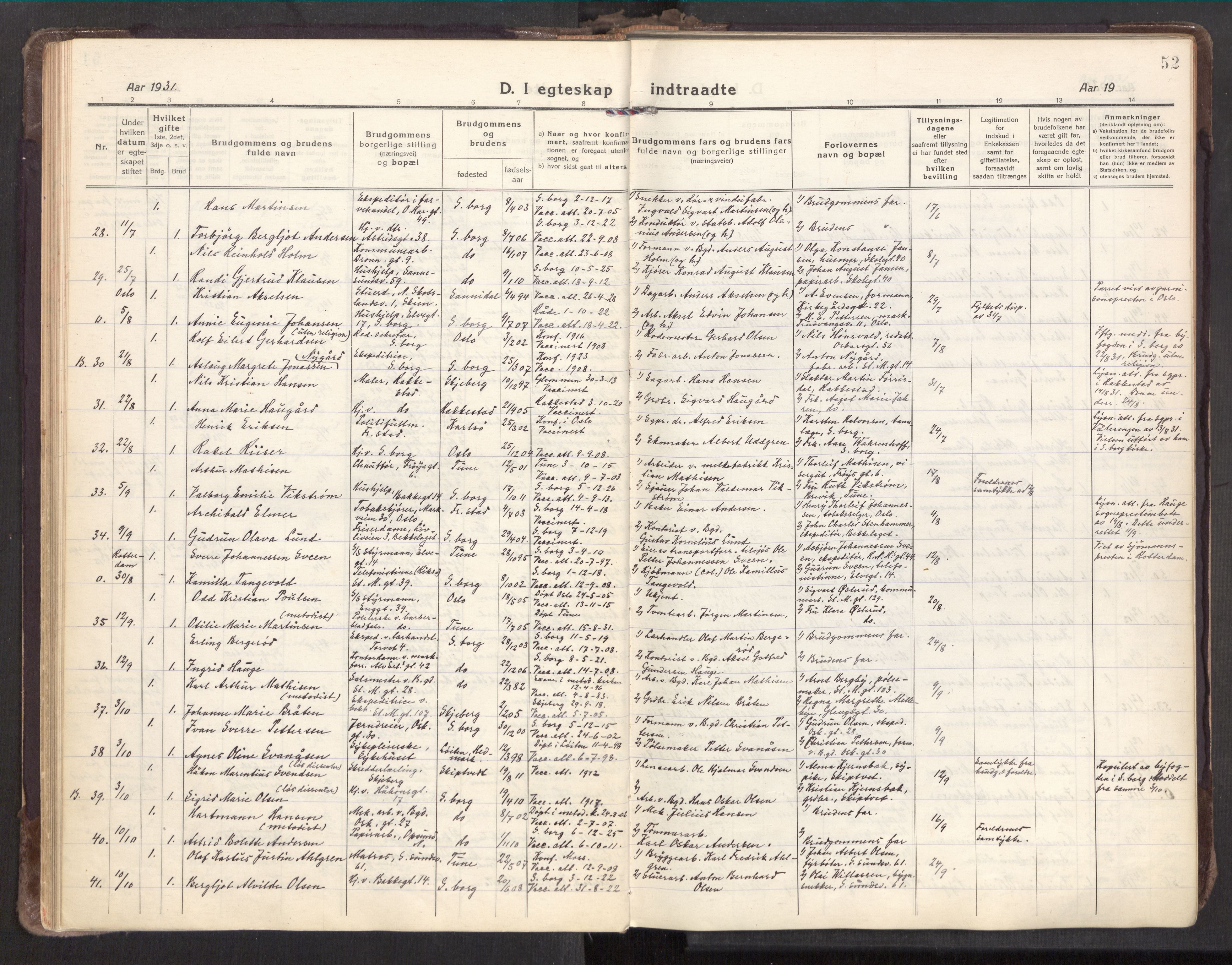 Sarpsborg prestekontor Kirkebøker, SAO/A-2006/F/Fa/L0009: Parish register (official) no. 9, 1919-1931, p. 52