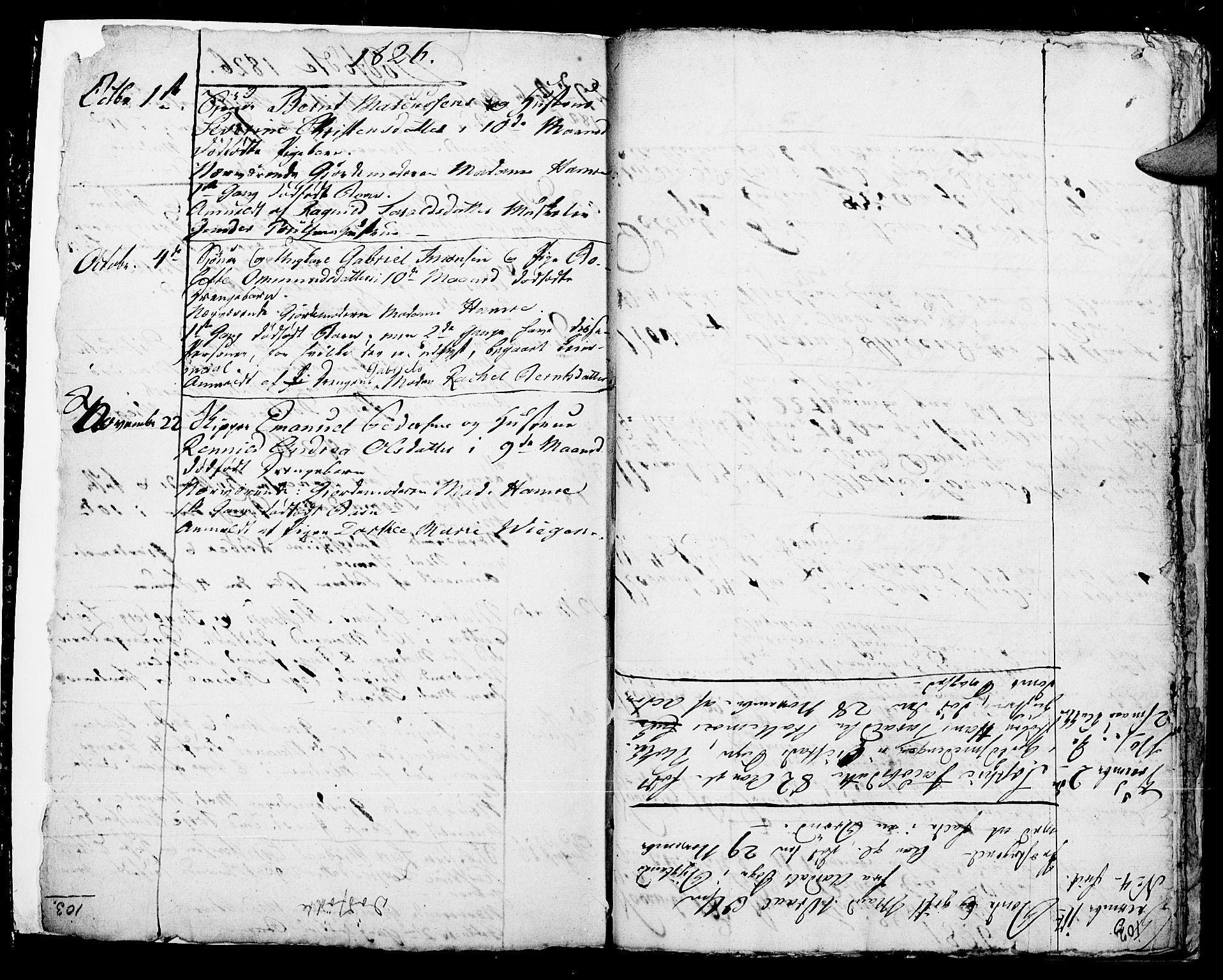 Kristiansand domprosti, AV/SAK-1112-0006/F/Fb/L0003: Parish register (copy) no. B 3, 1825-1826, p. 102-103