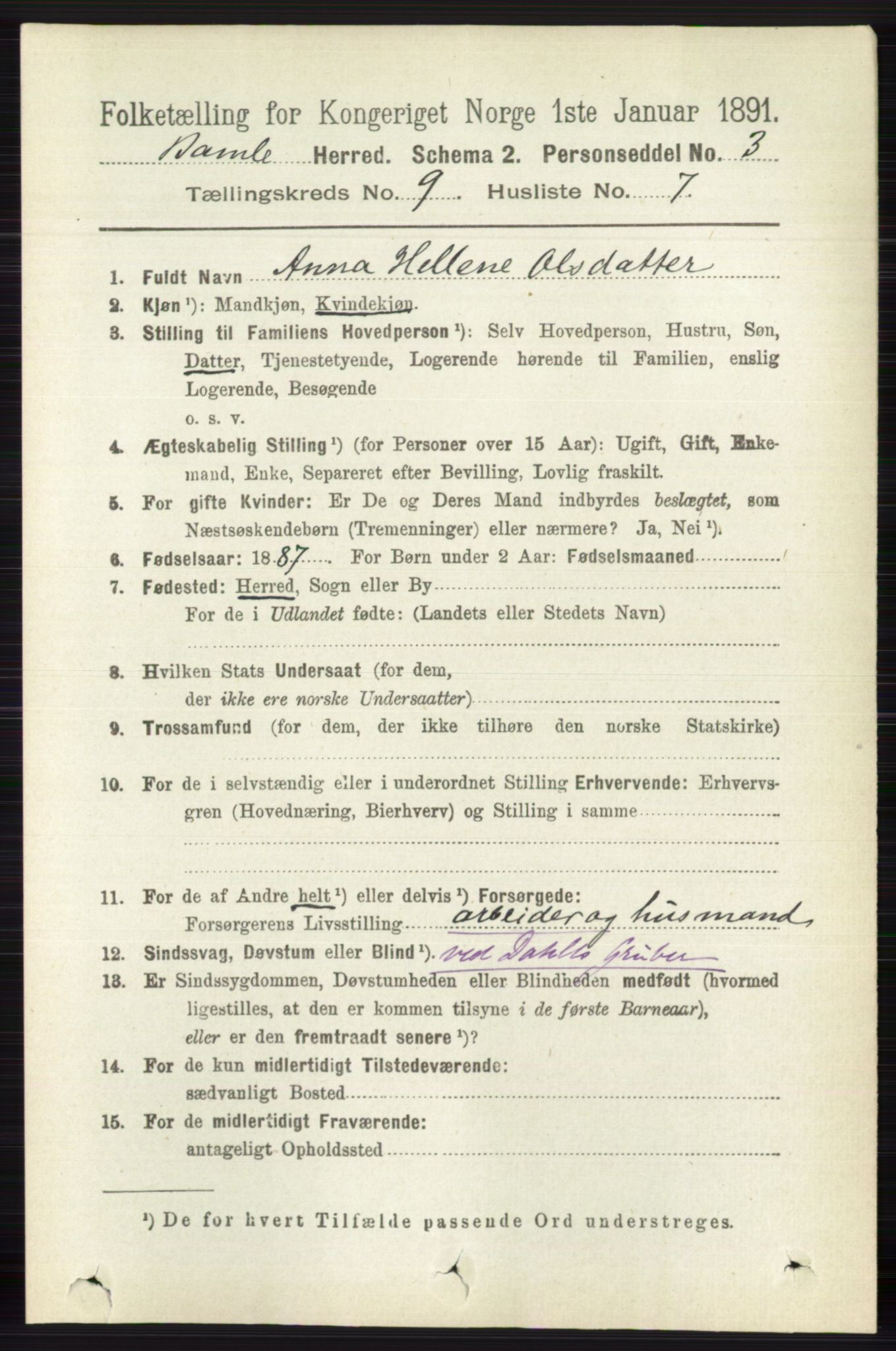 RA, 1891 census for 0814 Bamble, 1891, p. 4224