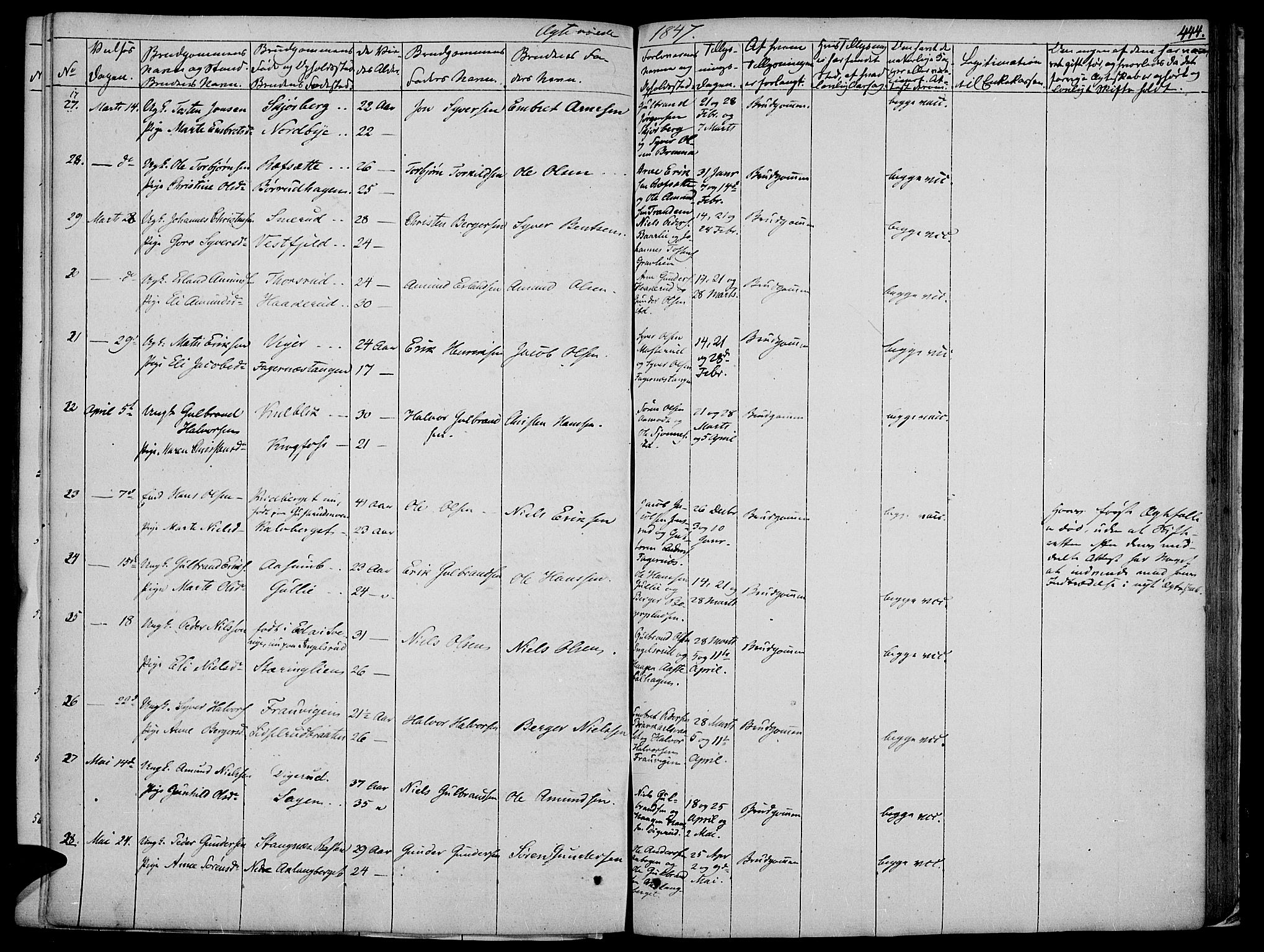 Vinger prestekontor, AV/SAH-PREST-024/H/Ha/Haa/L0008: Parish register (official) no. 8, 1839-1847, p. 444