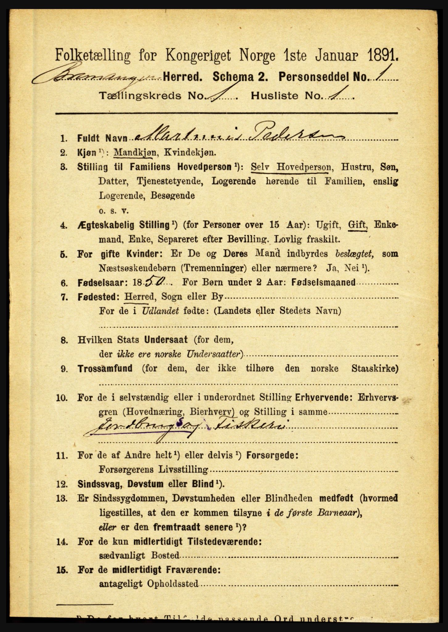 RA, 1891 census for 1438 Bremanger, 1891, p. 99