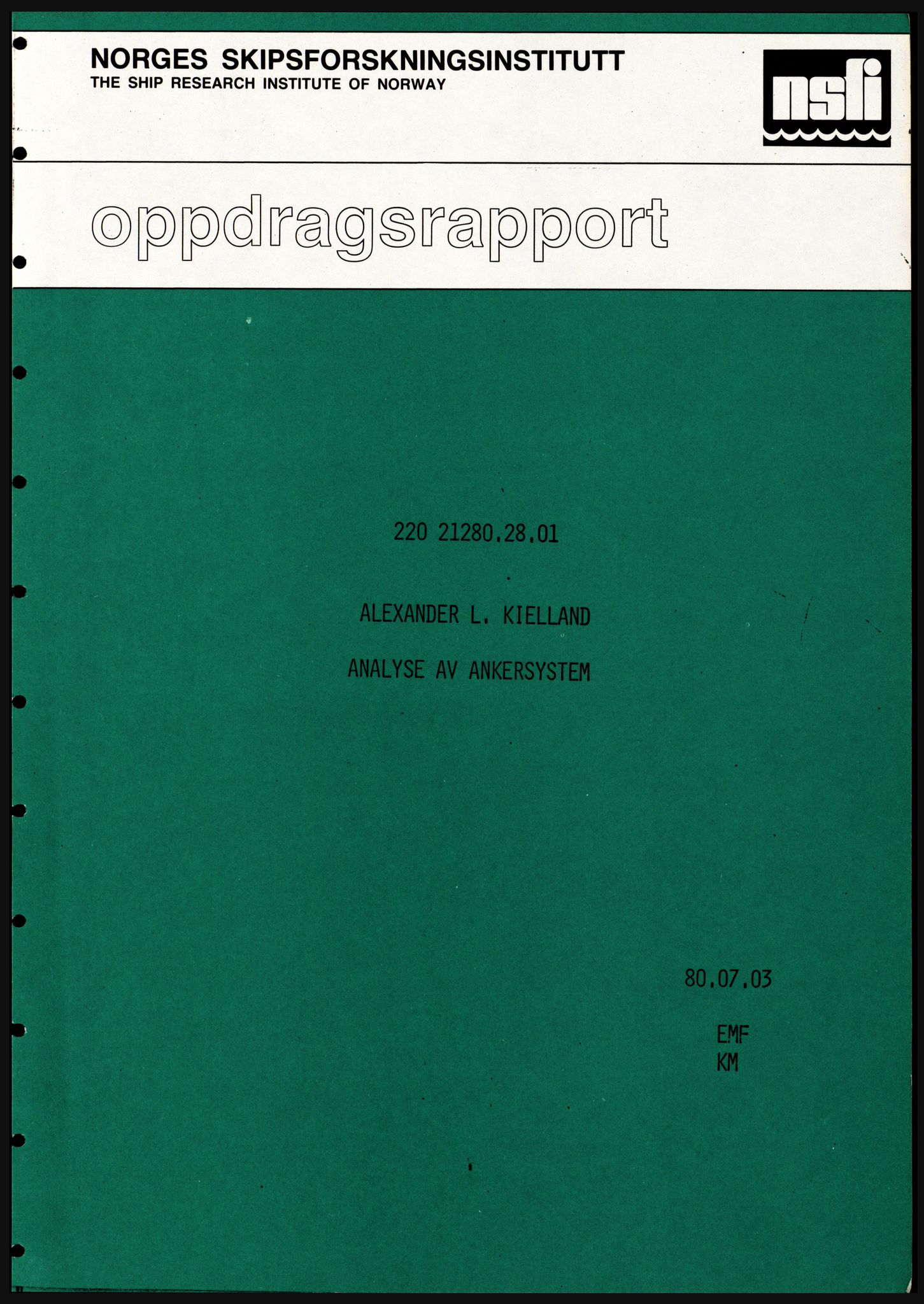 Justisdepartementet, Granskningskommisjonen ved Alexander Kielland-ulykken 27.3.1980, AV/RA-S-1165/D/L0021: V Forankring (Doku.liste + V1-V3 av 3)/W Materialundersøkelser (Doku.liste + W1-W10 av 10 - W9 eske 26), 1980-1981, p. 3