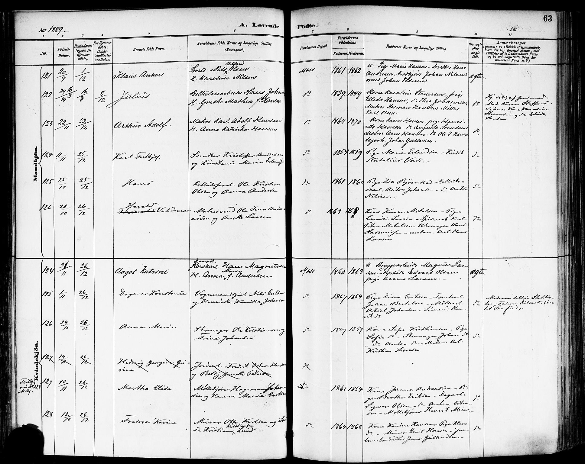 Moss prestekontor Kirkebøker, AV/SAO-A-2003/F/Fb/L0002a: Parish register (official) no. II 2A, 1887-1893, p. 63